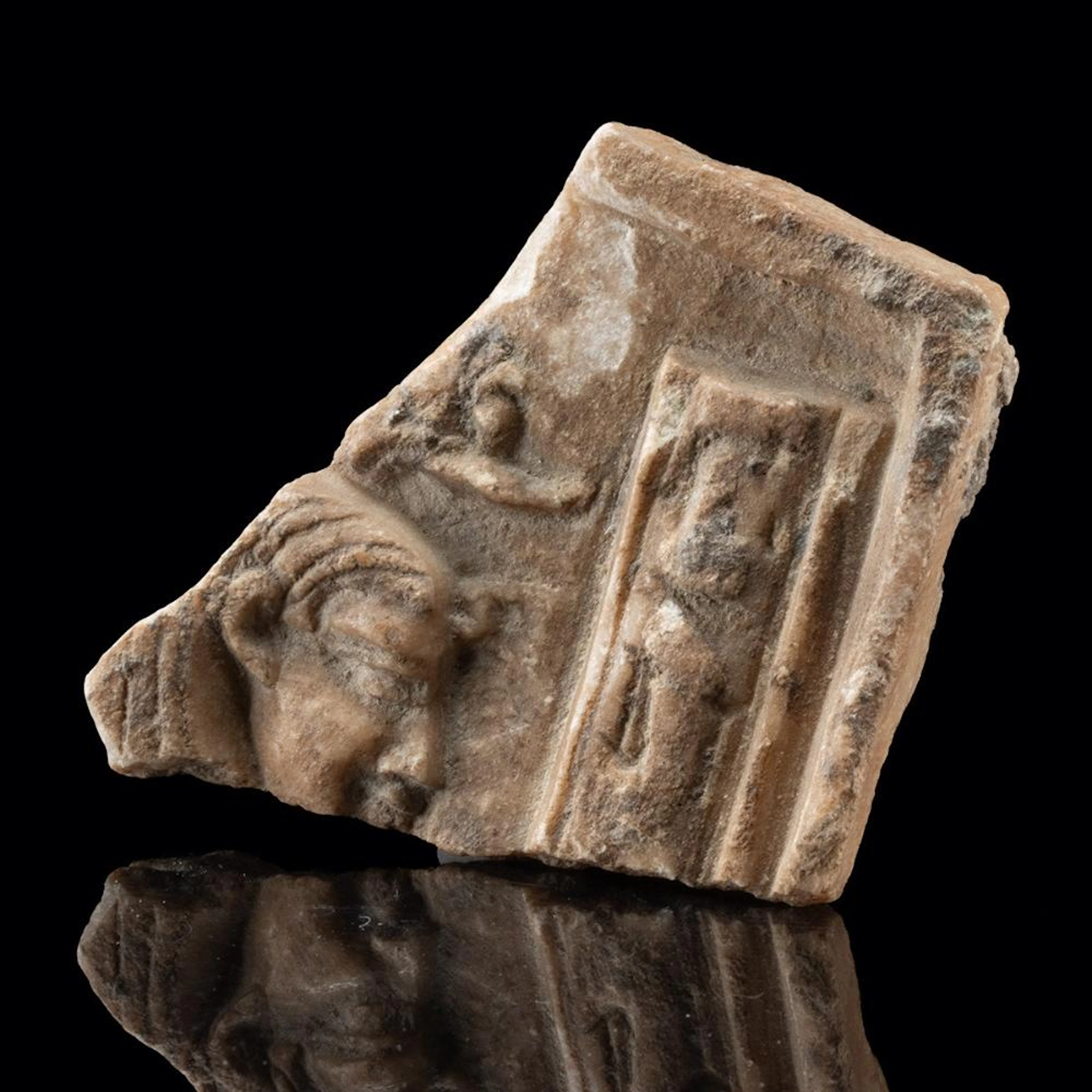Egyptian Limestone Relief, Deity Head w/ Uraeus