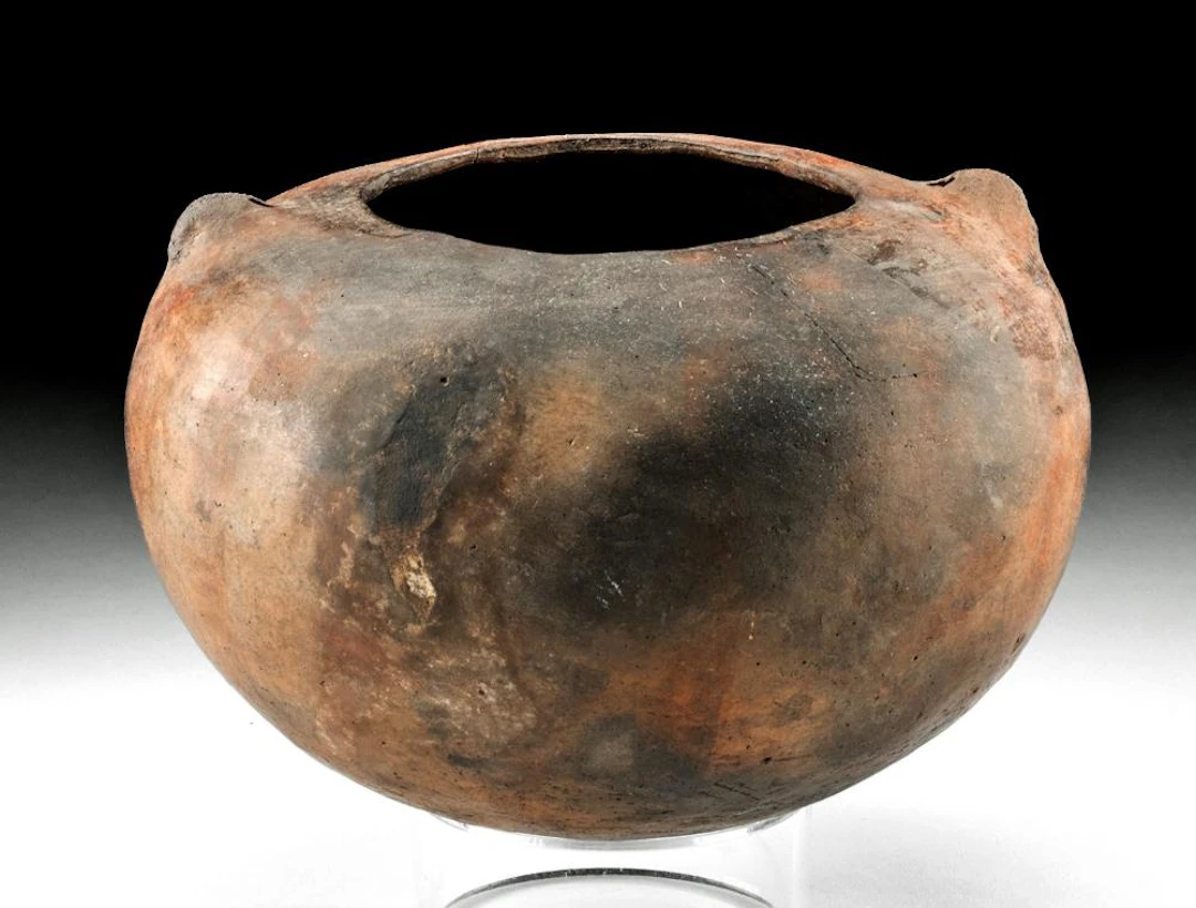 Anasazi Red-on-Orange Pottery Jar with Pierced Lugs, Ancestral Puebloan