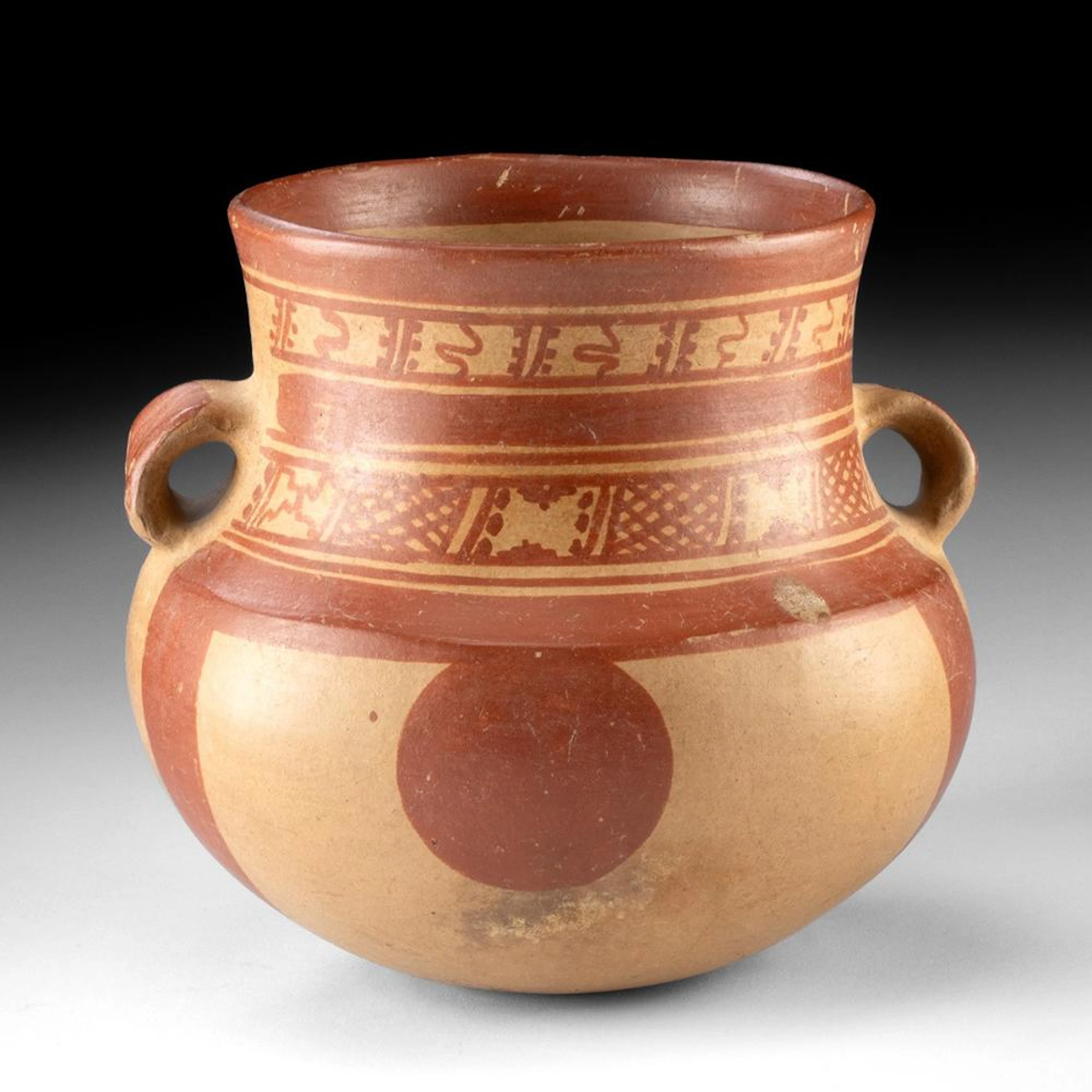 Maya Copador Pottery Jar - Twin Handles & Geometric Bands