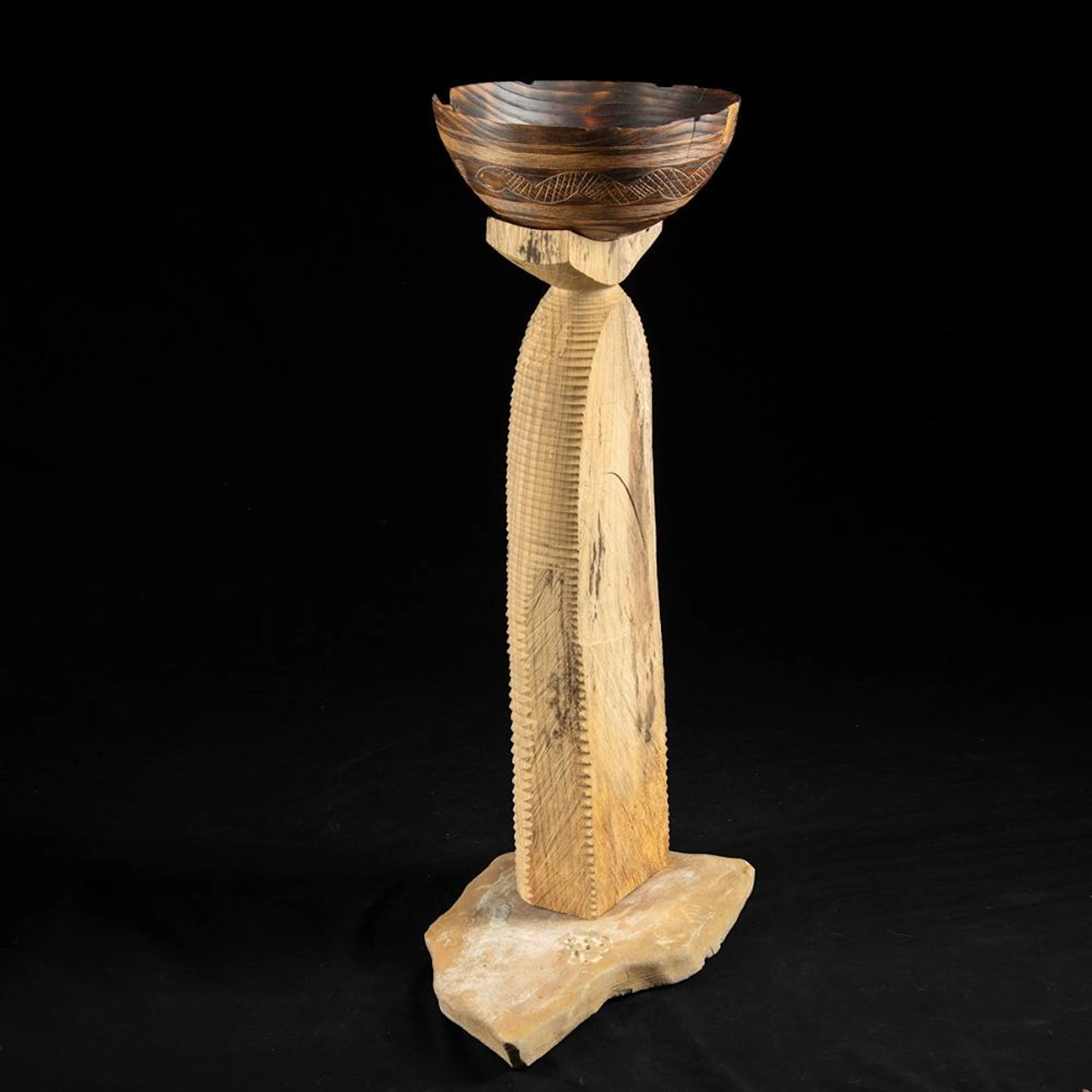 Clay Foster Turned Wood Bowl on Sculptural Stand - "Obelisk Series"