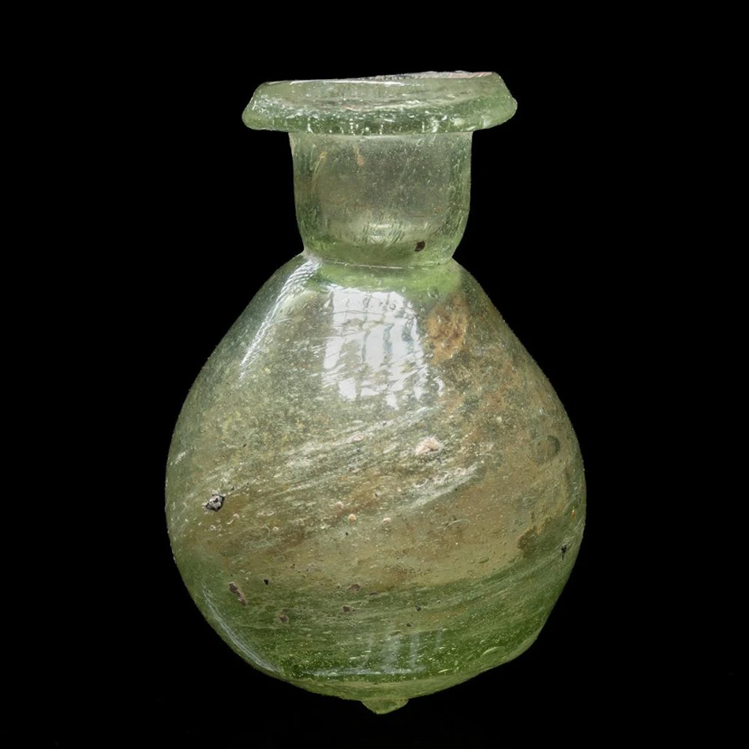Roman Green Glass Unguentarium - Piriform Bottle with Flared Rim