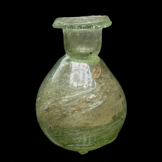 Roman Green Glass Unguentarium - Piriform Bottle with Flared Rim