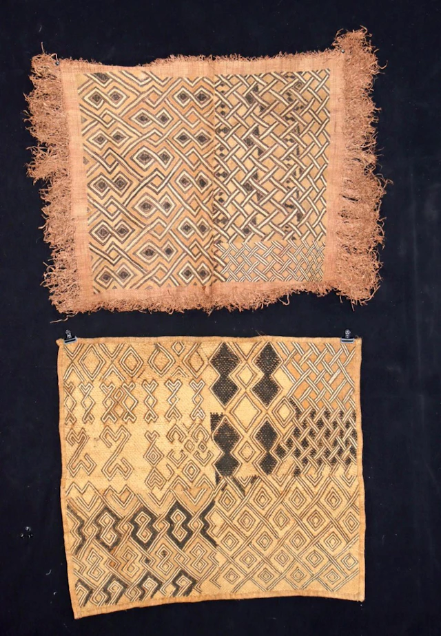 African Kuba Raffia Cloths w/ Cut-Pile & Embroidery