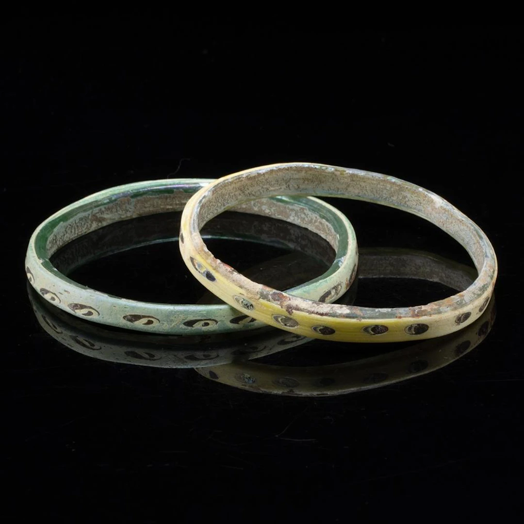 Pair of Roman Glass Bangle Bracelets with Evil Eye Motif