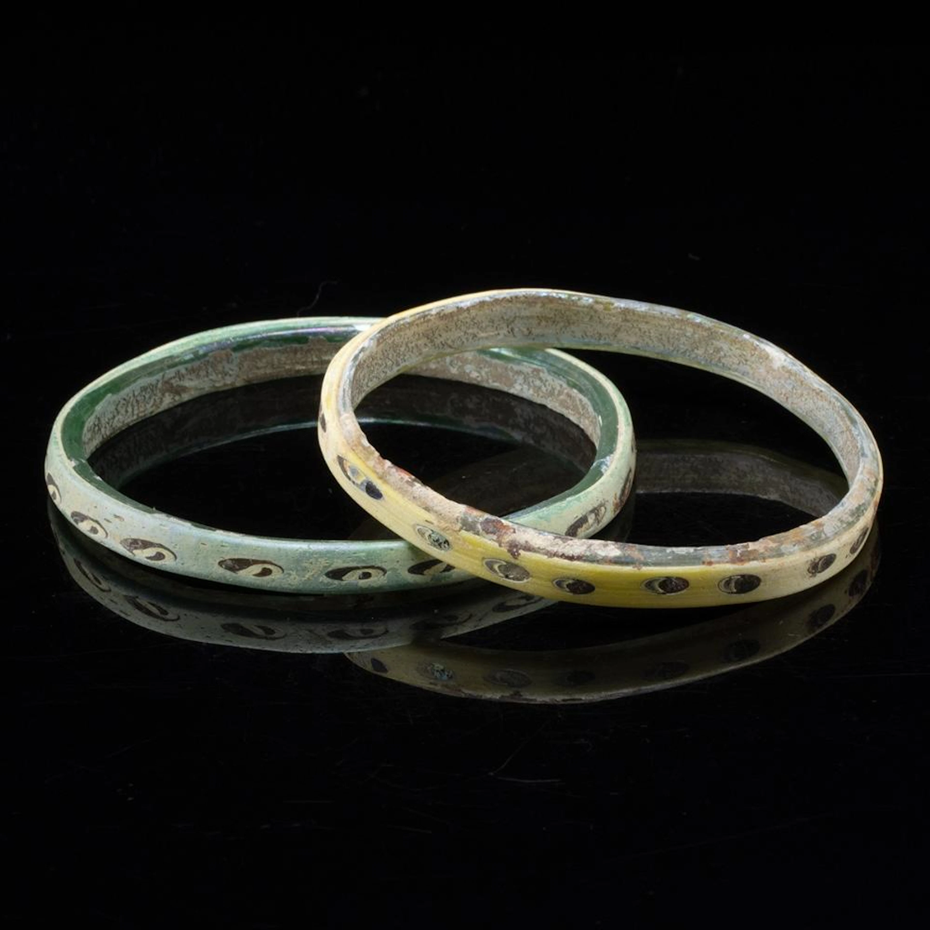 Pair of Roman Glass Bangle Bracelets with Evil Eye Motif