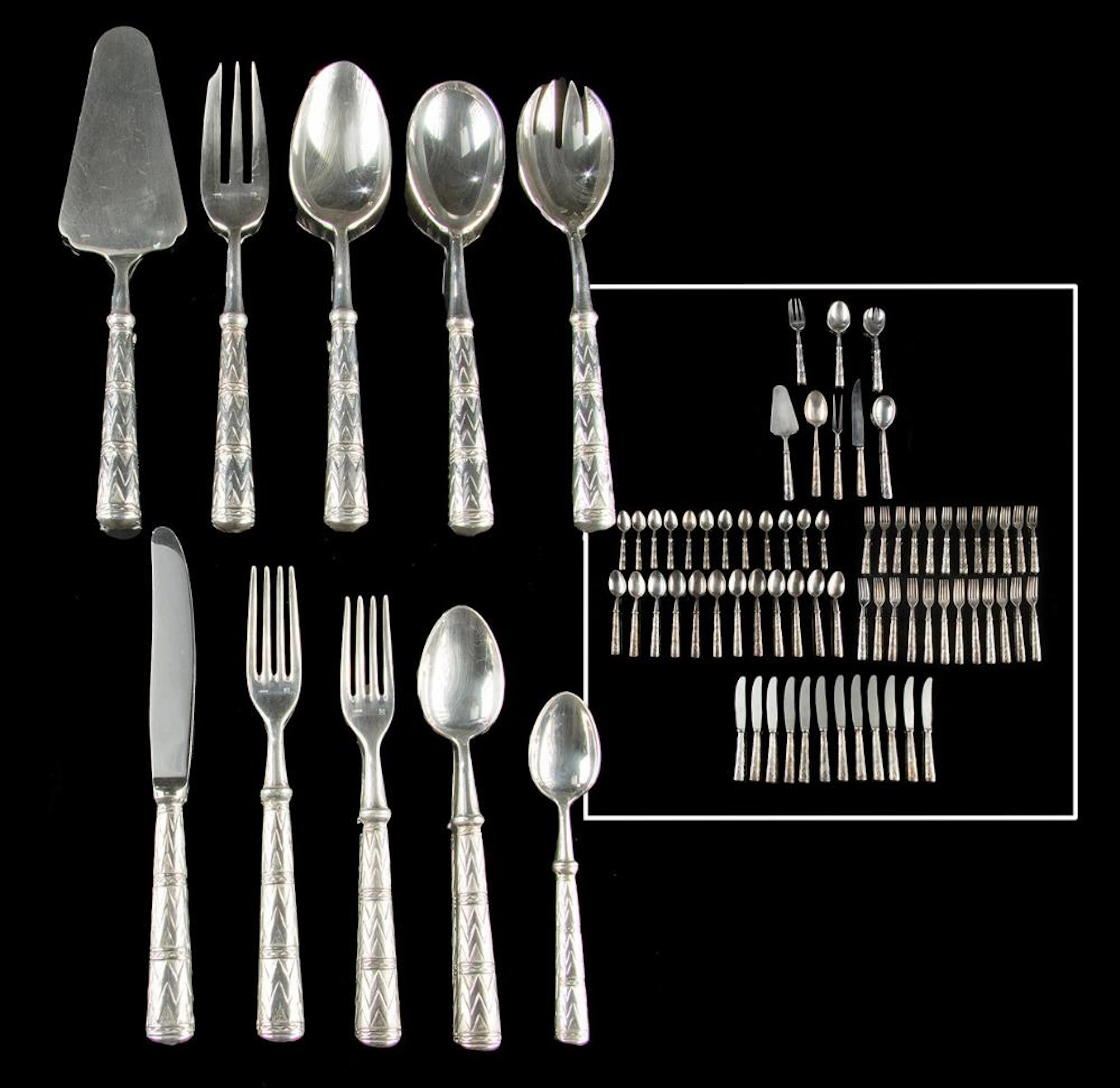 French Chambly Arlequin Sterling Silver Flatware 69 pcs