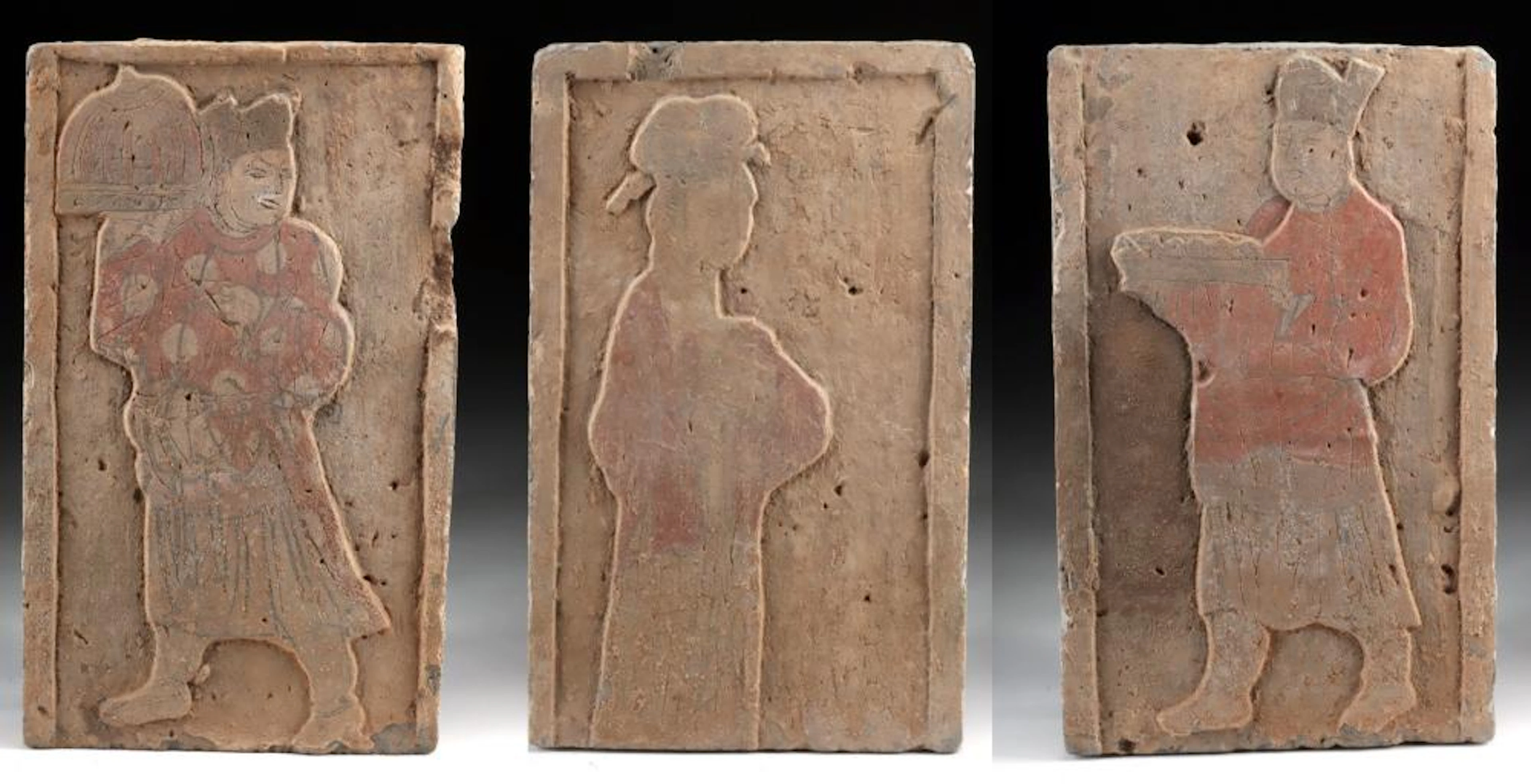 3 Northern Song Dynasty Painted Ceramic Tomb Bricks