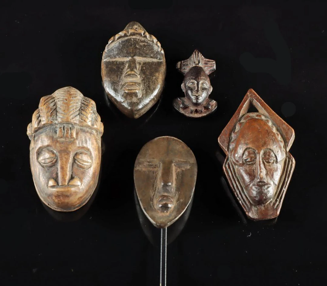 Five Miniature West African Wood Face Masks - Dan Ma Go