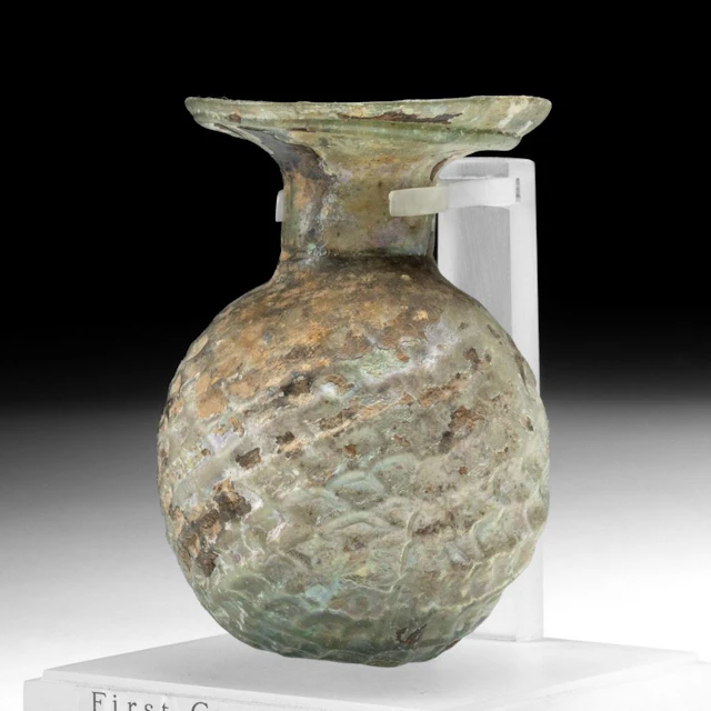 Judean Roman Glass Globular Jar with Dimpled Texture