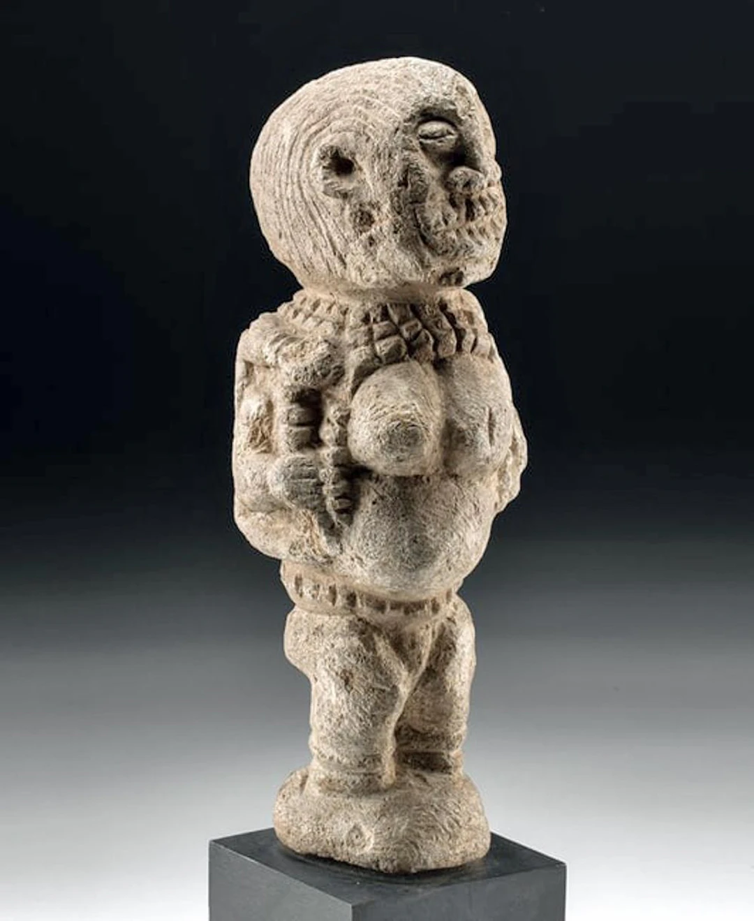 Sierra Leone Stone Pregnant Mother and Child Figure, Nomoli Style