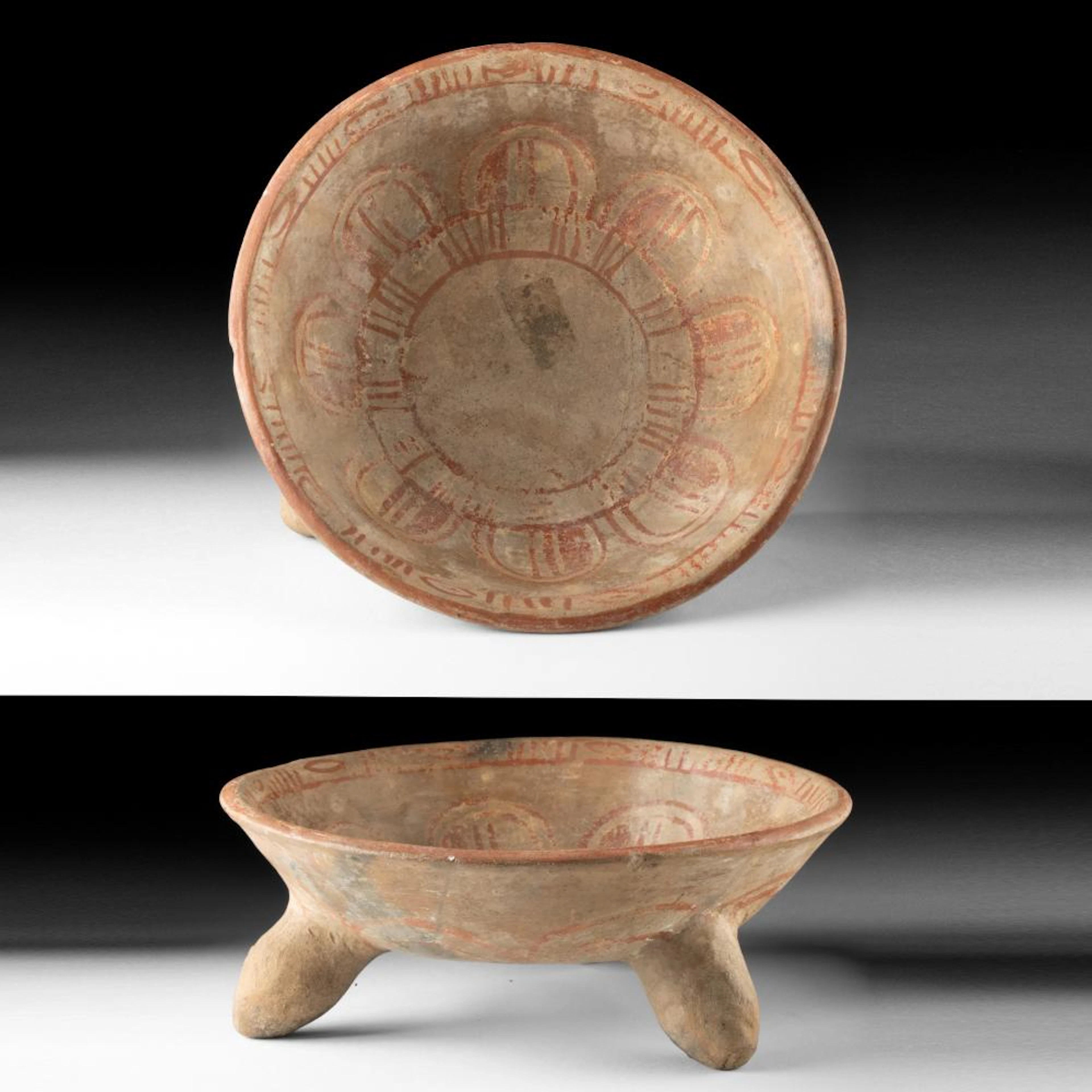 Mixtec Red-on-Cream Tripod Rattle Bowl