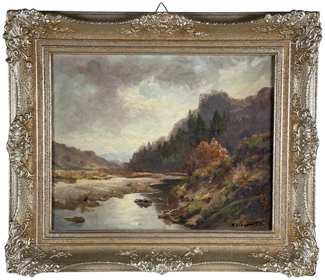 Los 171: Gebirgige Flusslandschaft, Öl auf Leinwand, um 1900