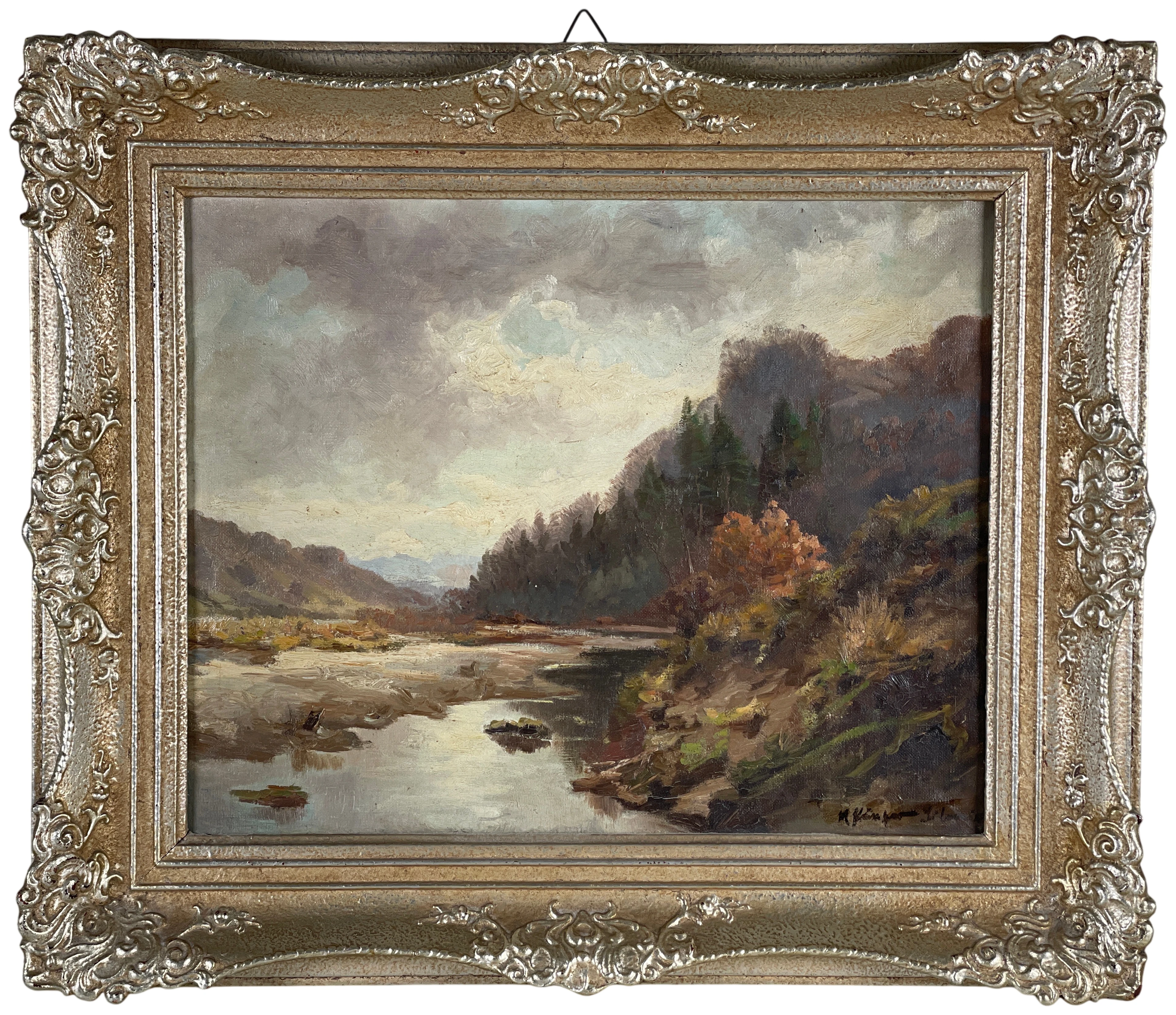 Los 171: Gebirgige Flusslandschaft, Öl auf Leinwand, um 1900