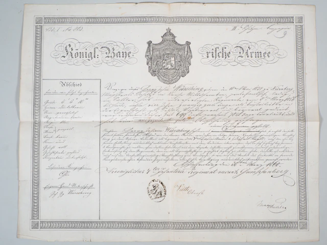 Los 2105: Königreich Bayern: Große Urkunde 1860, 4. Infanterie-Regiment