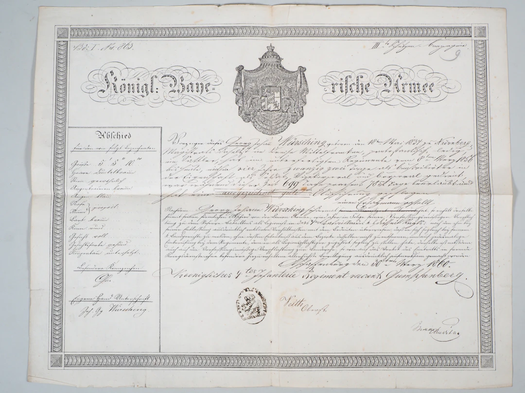 Los 2105: Königreich Bayern: Große Urkunde 1860, 4. Infanterie-Regiment