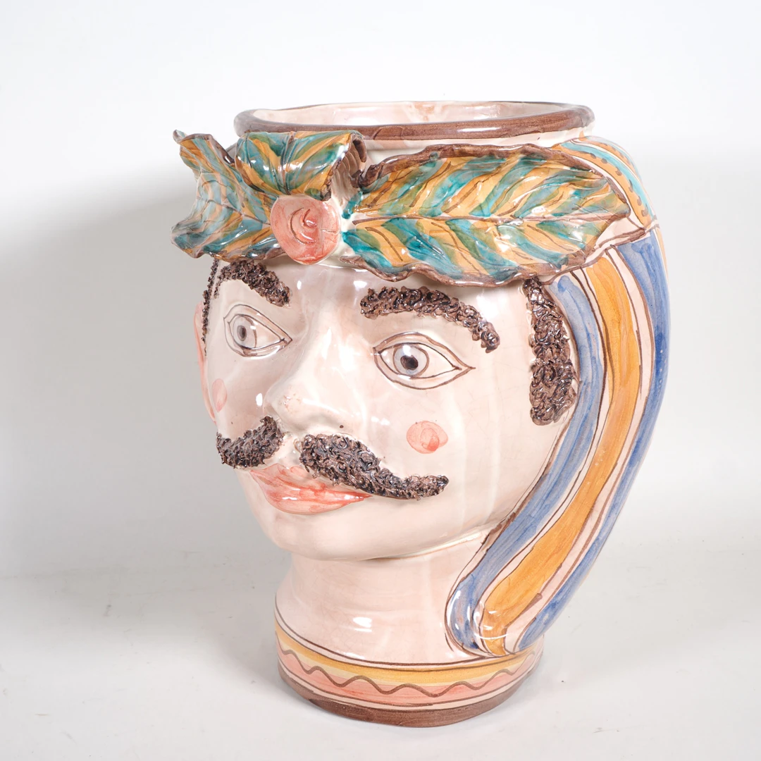 Los 415: Sizilien Testa di Moro Keramik Mohrenkopf Vase, 1950/60er