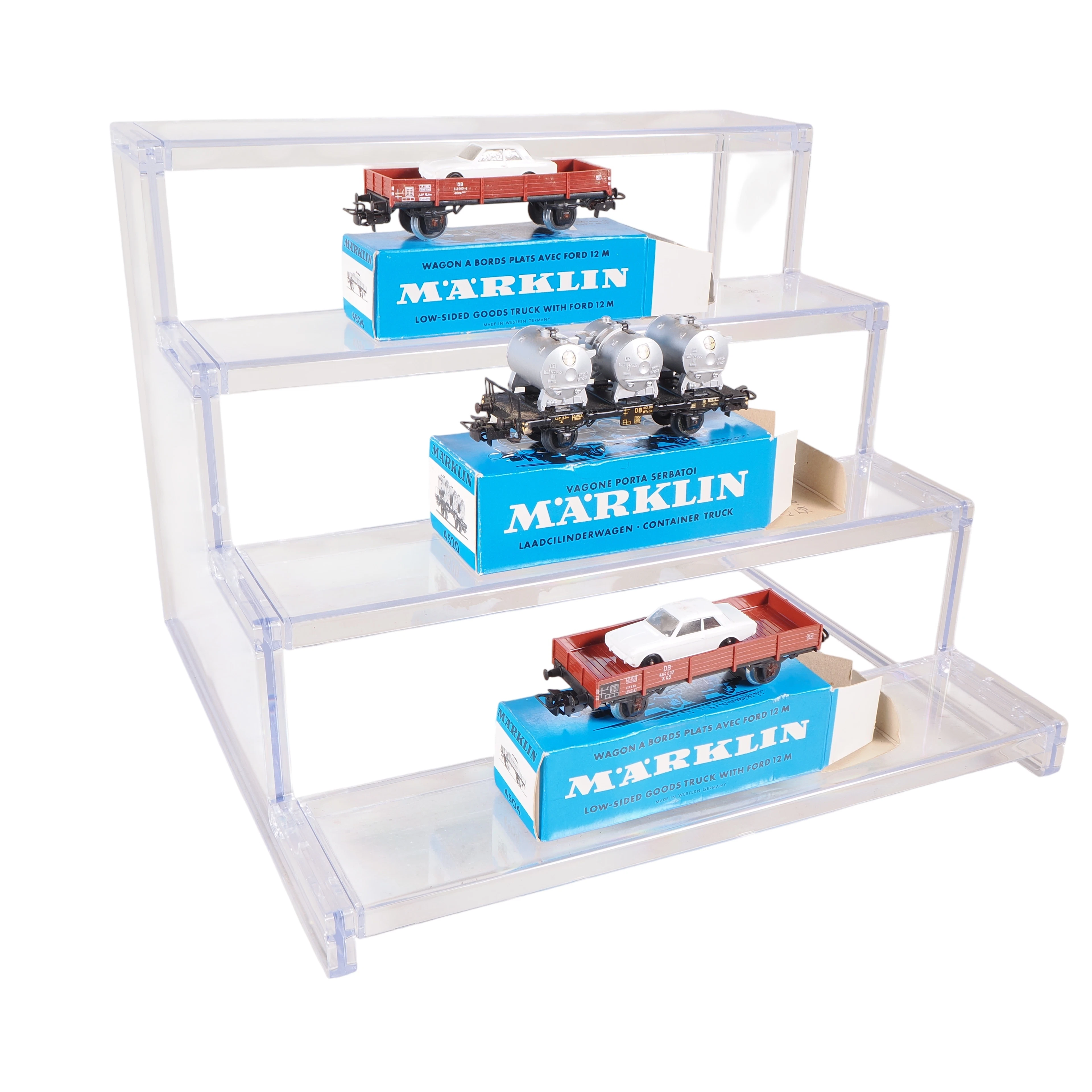Los 1820: Drei Märklin H0 Güterwagen in OVP: 2 x Niederbordwagen 4504