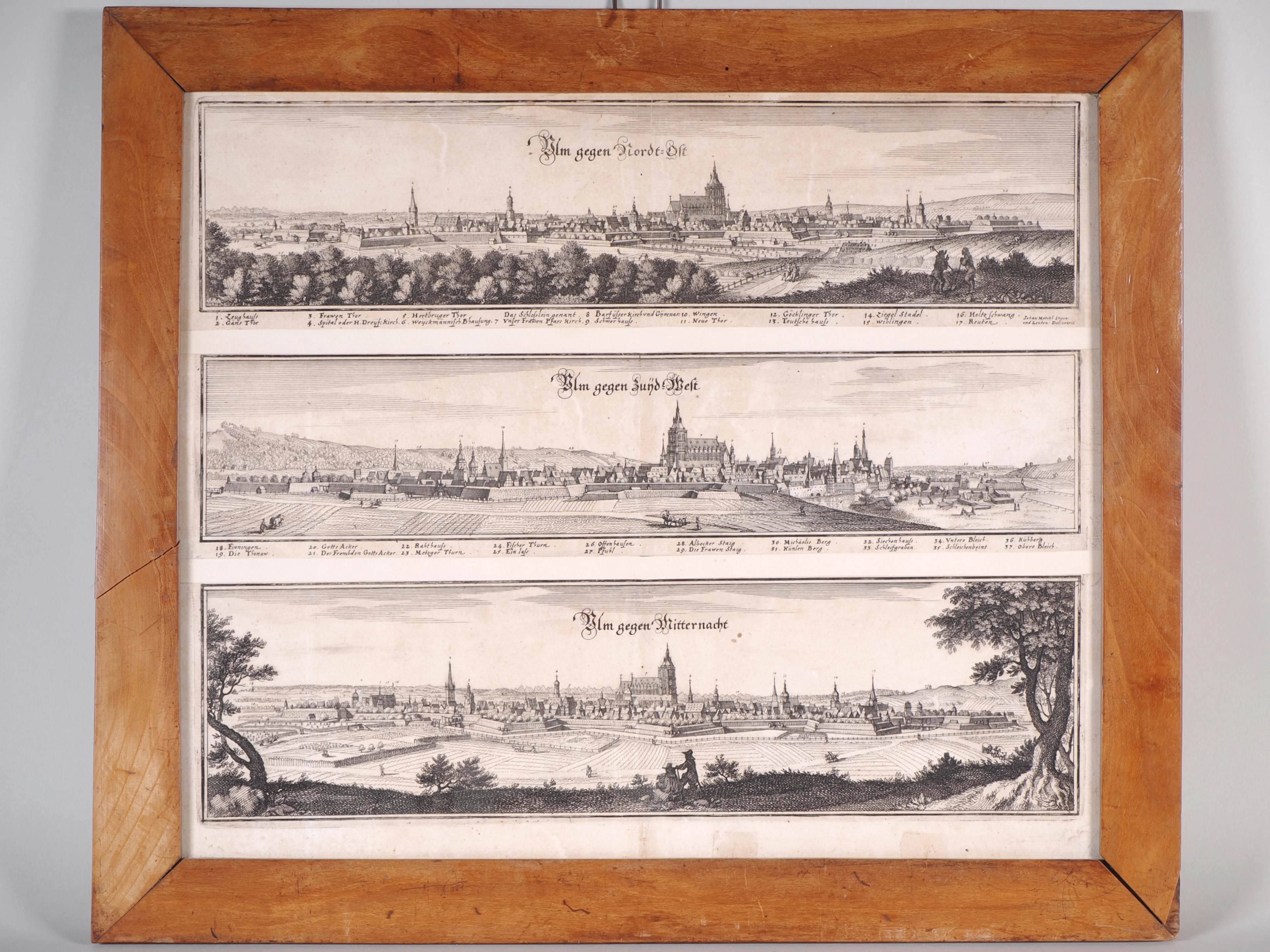 Los 237: Kupferstich Merian 1643, Drei Ansichten von Ulm
