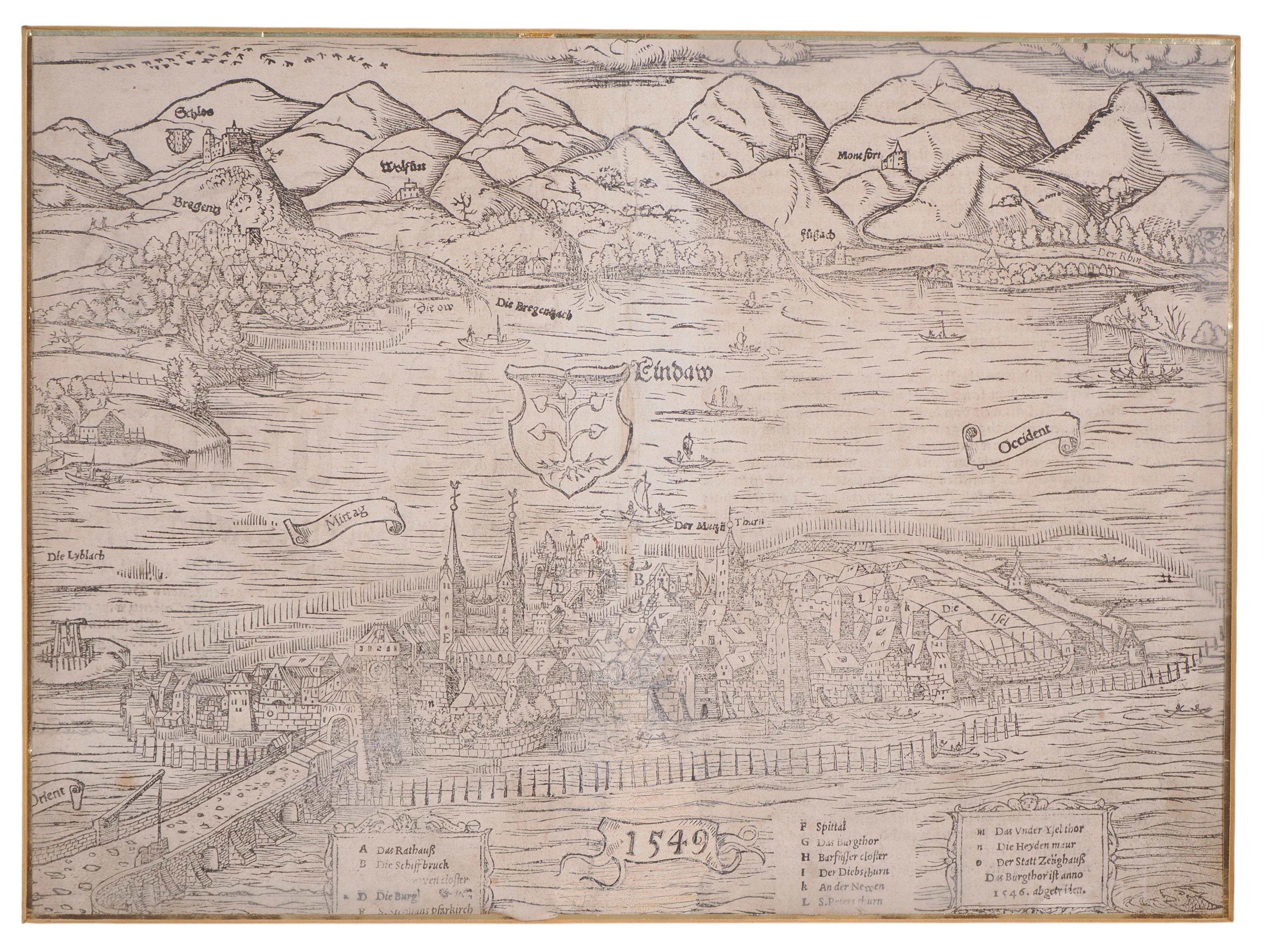 Los 286: Sebastian Münster, Holzschnitt Ansicht von Lindau am Bodensee, 1549