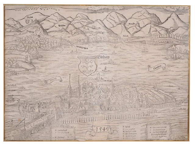 Los 286: Sebastian Münster, Holzschnitt Ansicht von Lindau am Bodensee, 1549