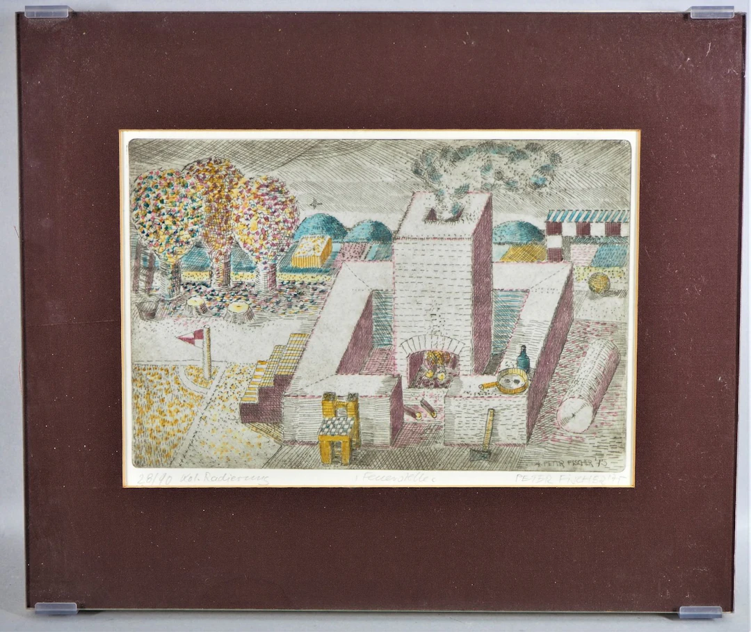 Los 264: Peter Fischer, Radierung "Feuerstelle", 1975