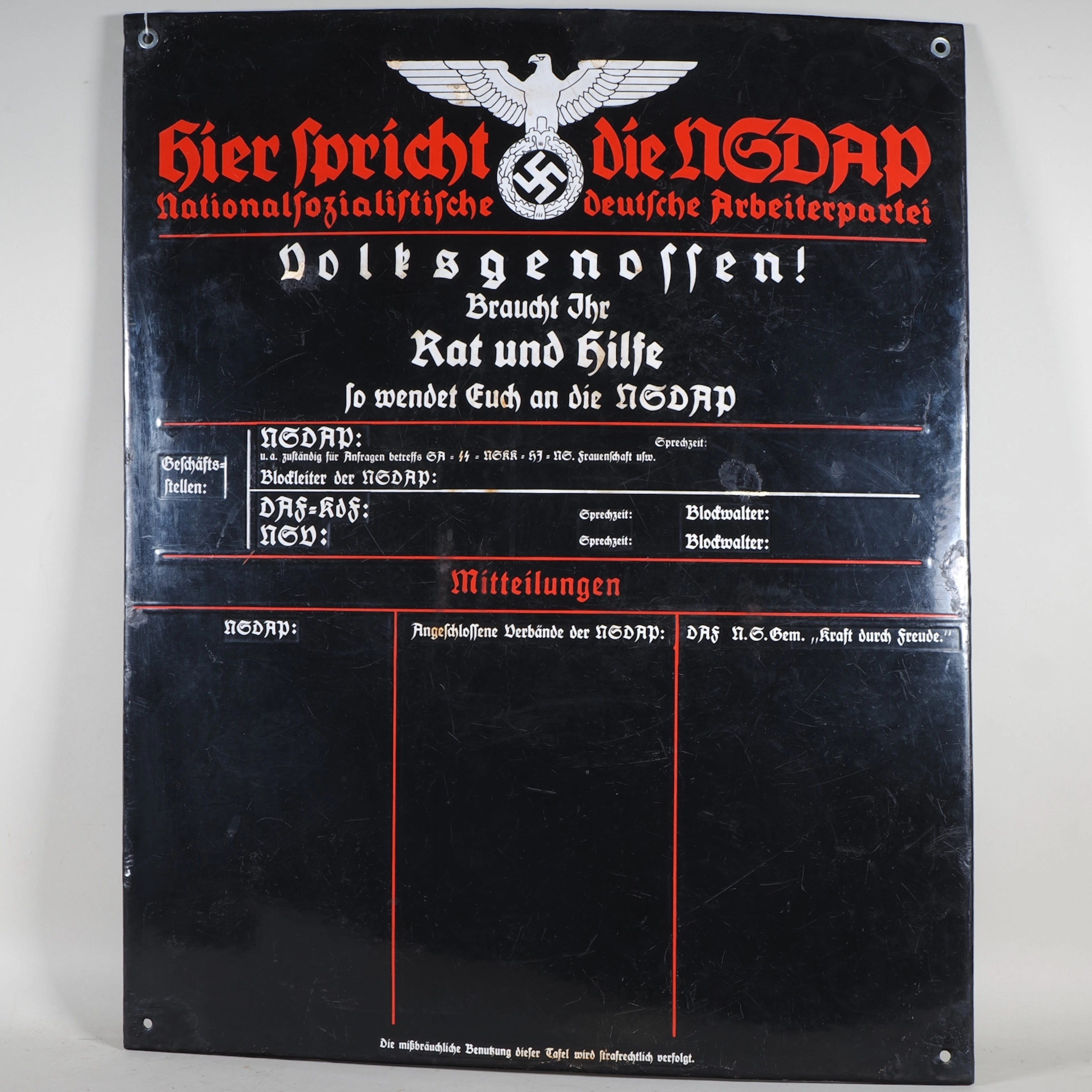 Los 2343: Großes Emailleschild "Hier spricht die NSDAP"