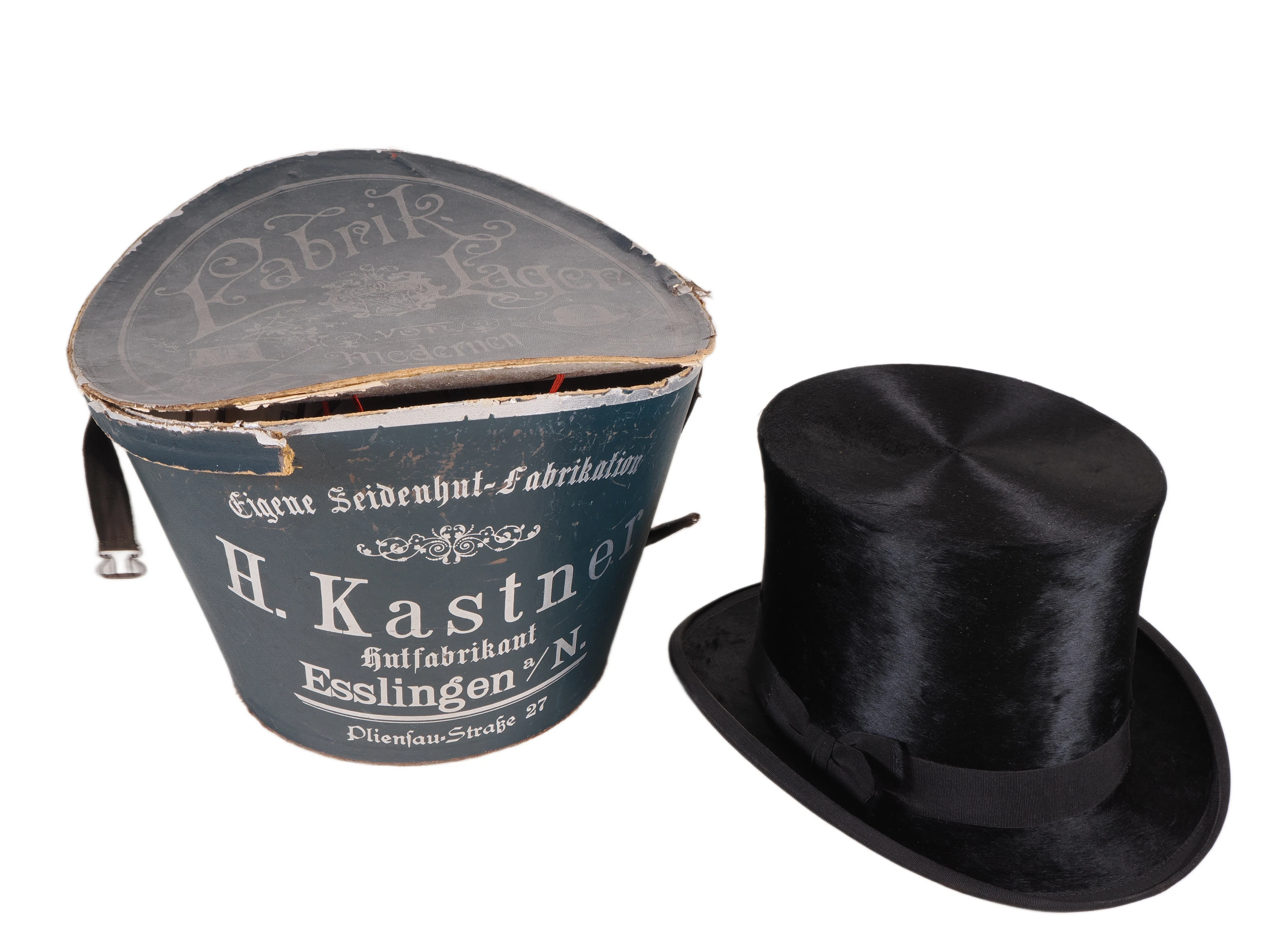 Los 1656: Zylinder Hut H. Kastner Esslingen um 1900 mit originaler Hutschachtel