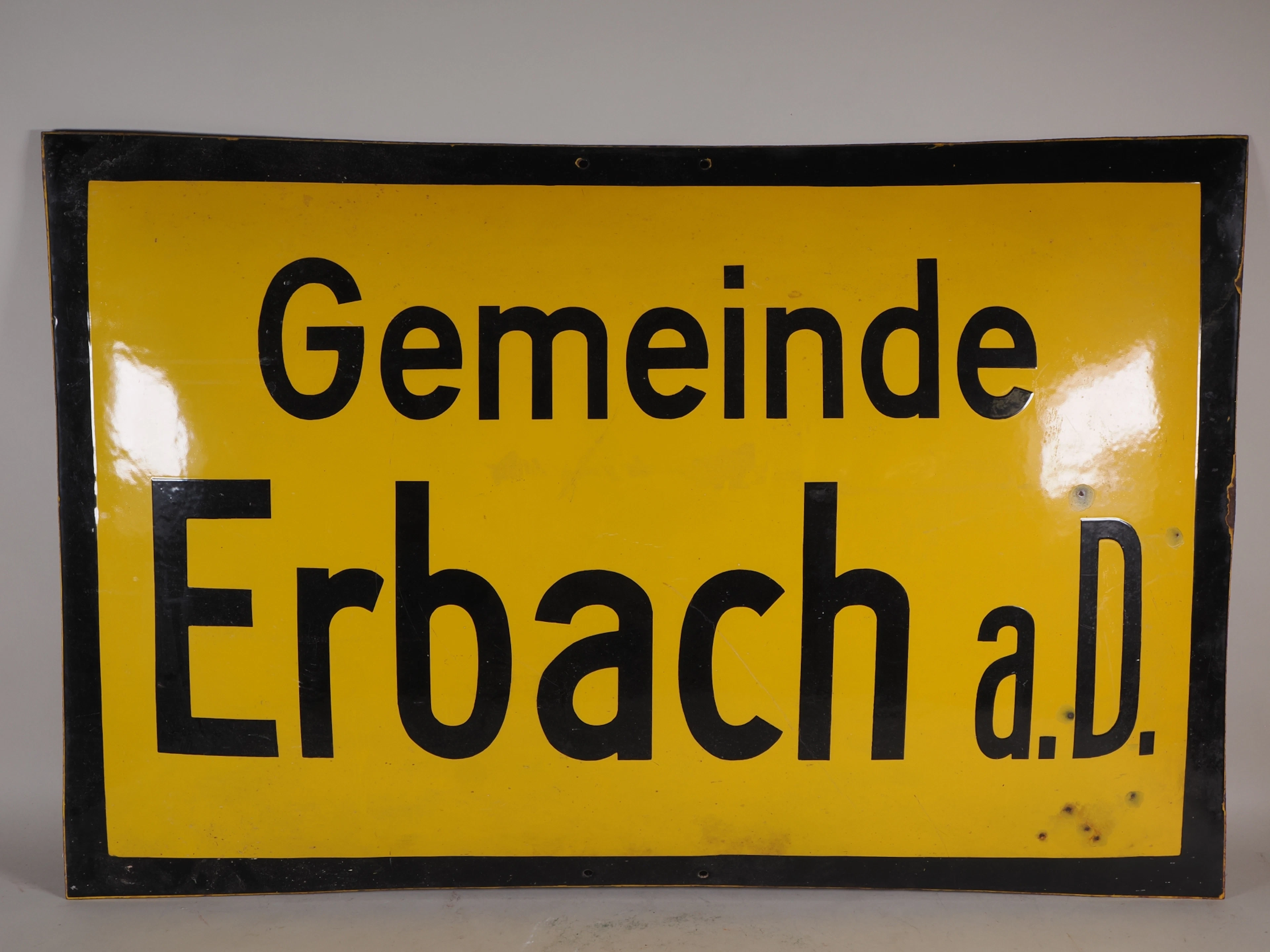 Los 1633: Schweres Emailleschild Ortsschild Erbach Donau