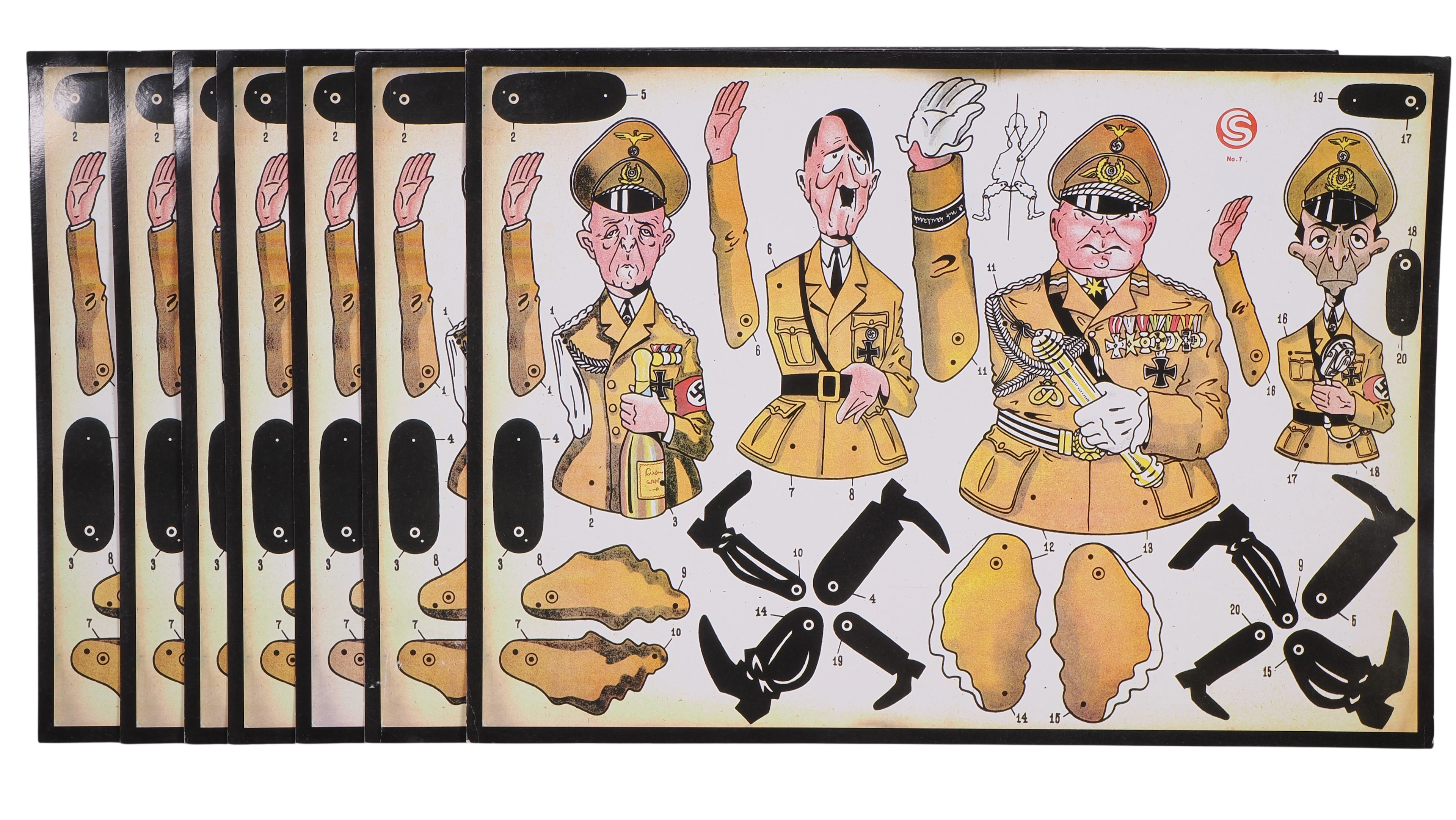 Los 2489: Konvolut von 7 Nachkrieg NS Karikatur Ausschneidebögen / Hampelmänner