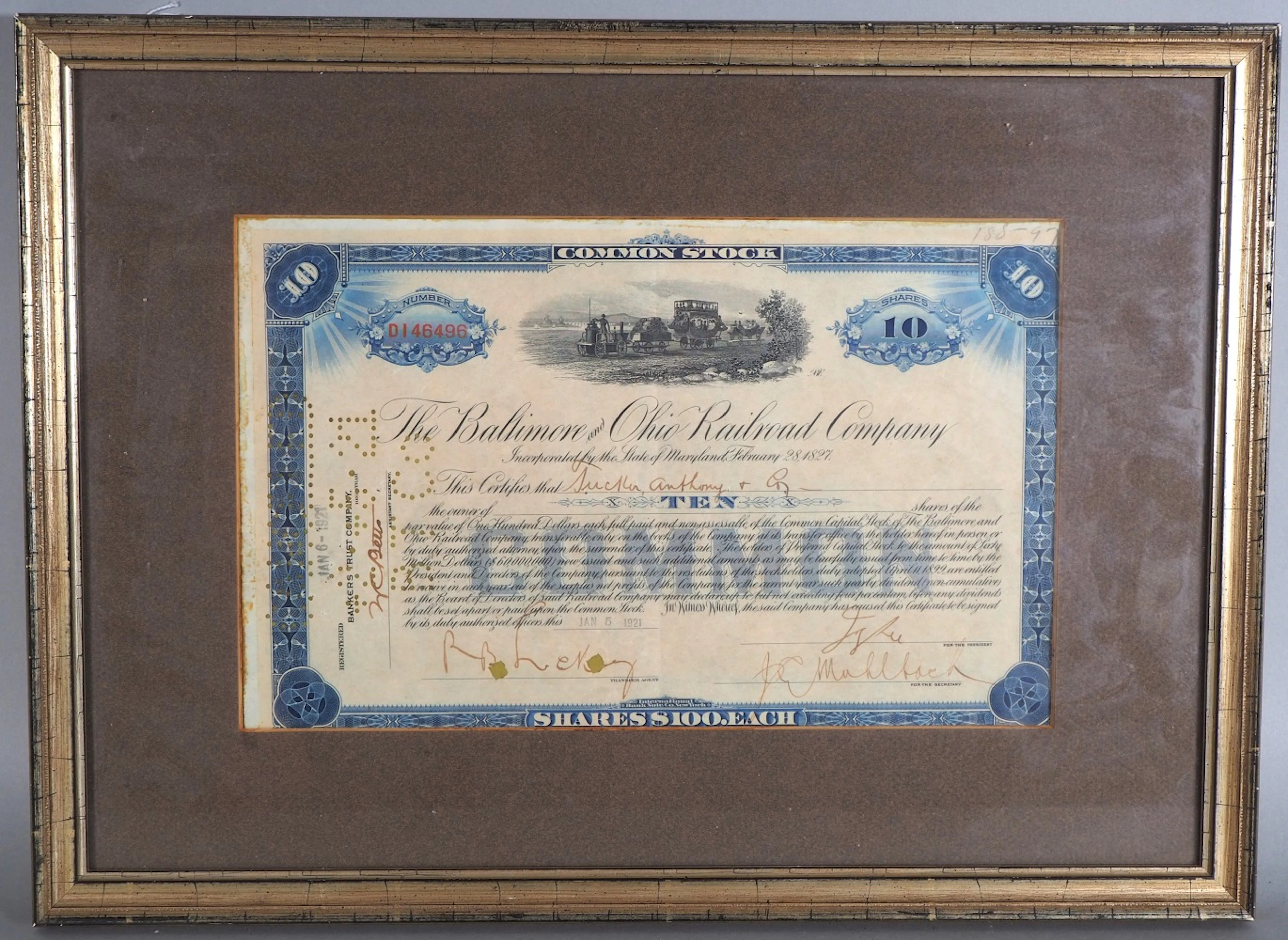 Los 1601: Aktie der Eisenbahngesellschaft Common Stock, 1921