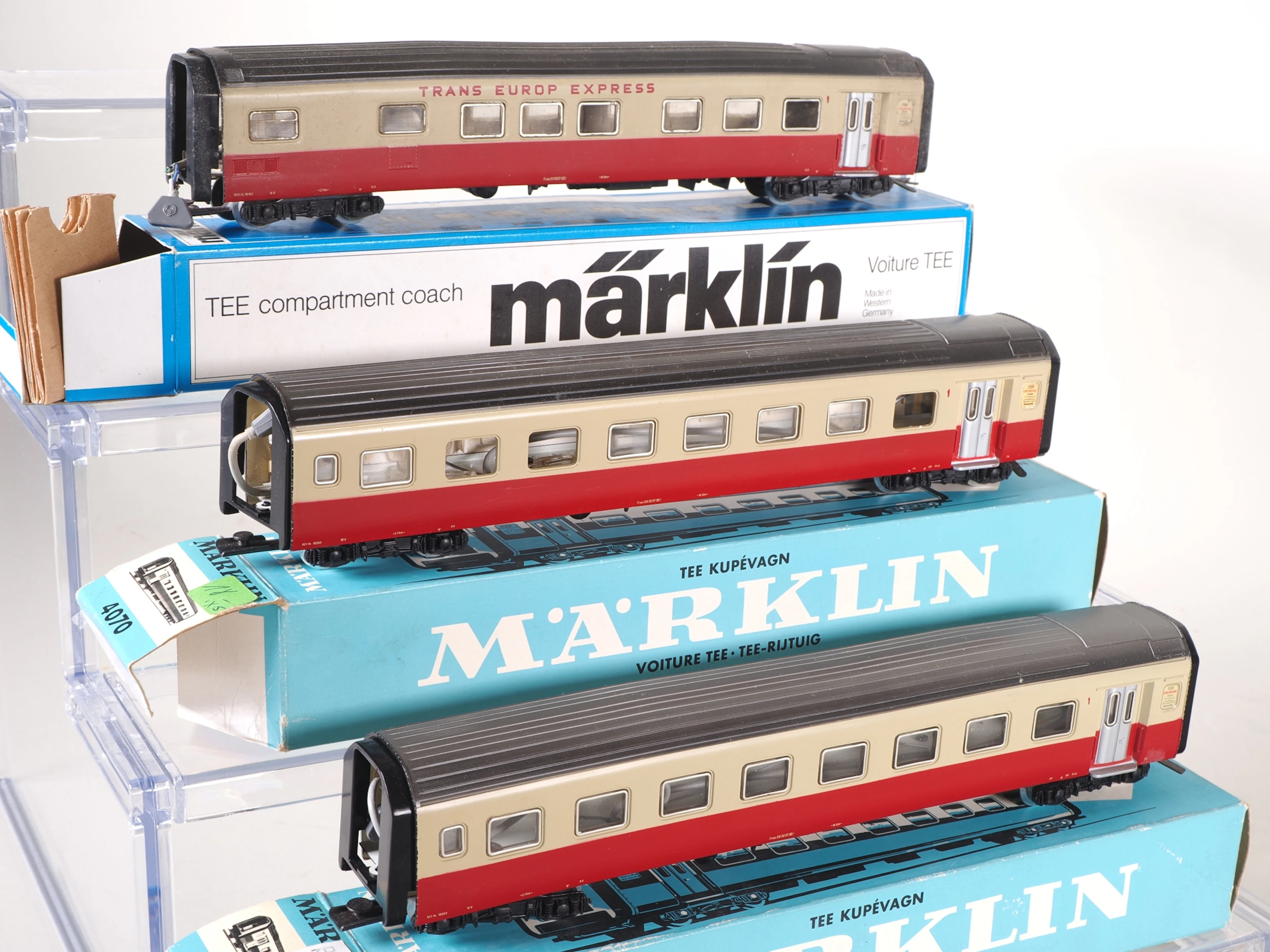 Los 1868: 3x Märklin TEE-Abteil-Zusatzwagen 4070 & 4071, H0, 1960/70er - in OVP
