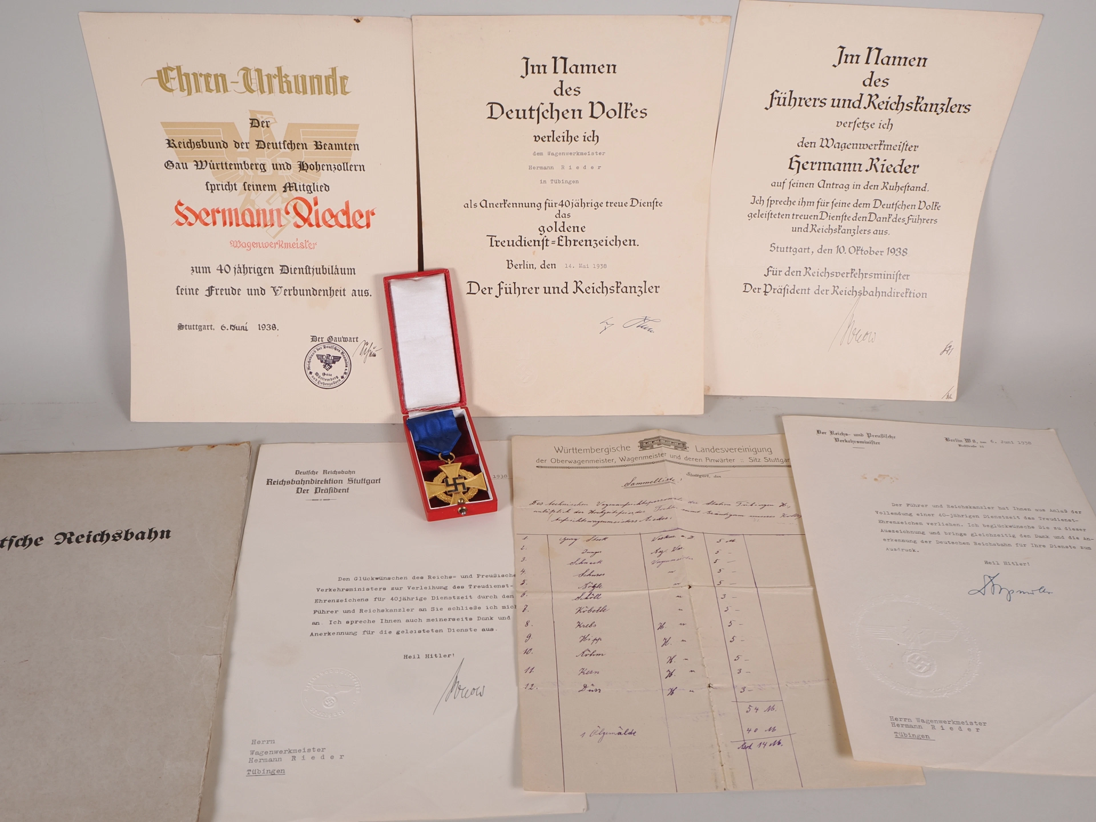 Los 2130: Reichsbahngruppe Tübingen Treudienstehrenzeichen Gold