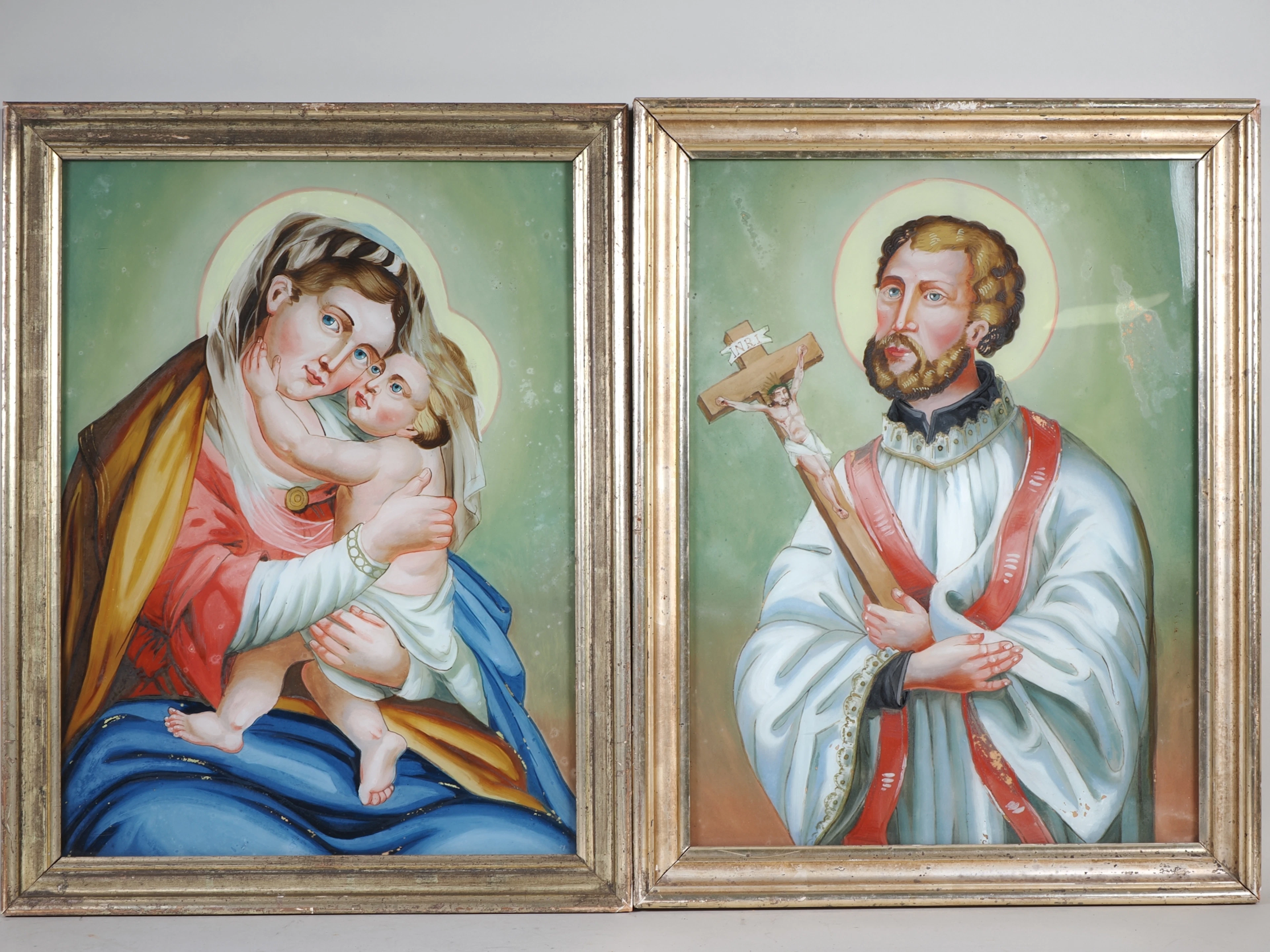 Los 1162: Paar sakrale Hinterglasmalereien, 19. Jh.