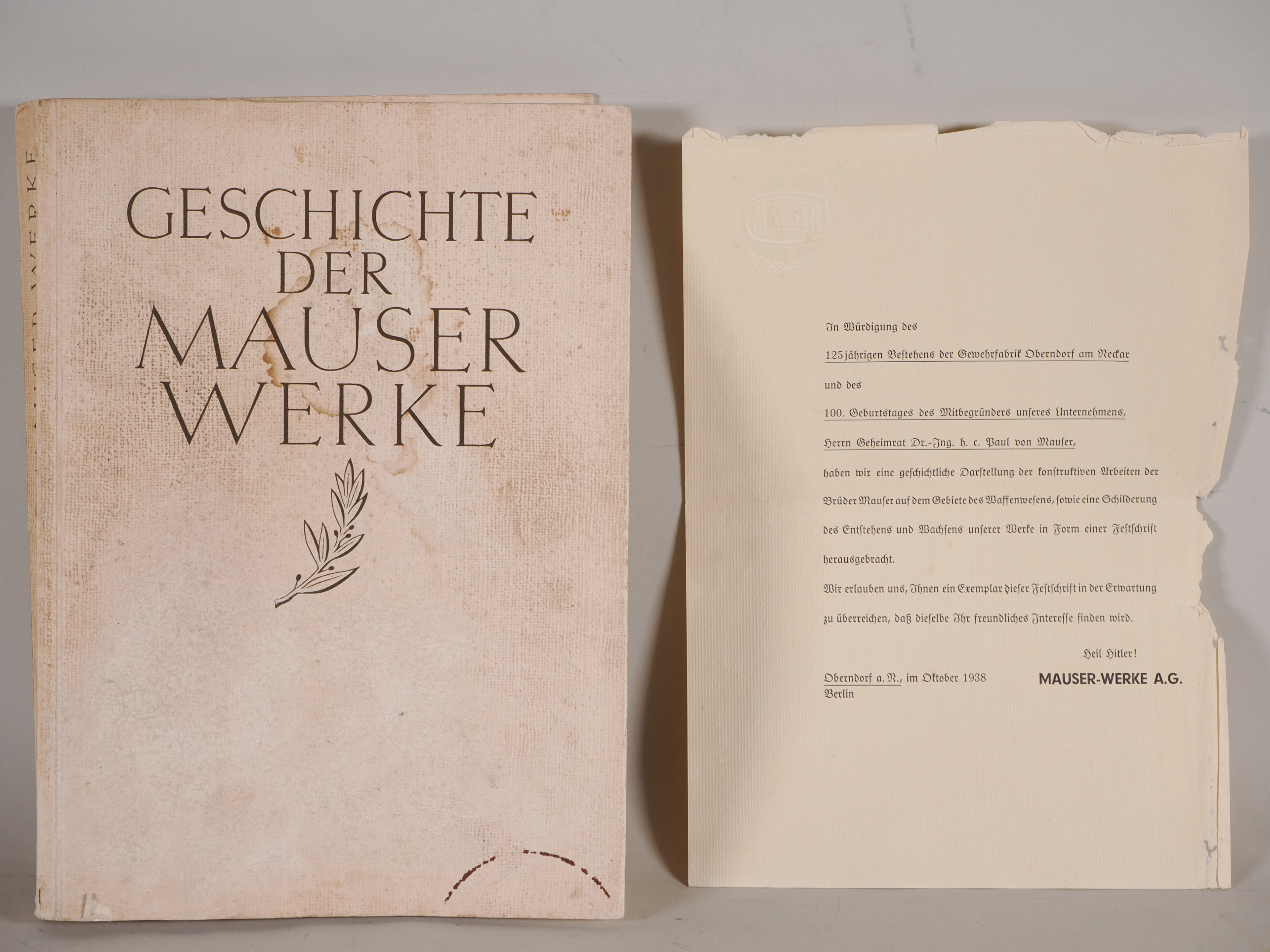 Los 2132: Ehrenbuch Geschichte Mauser Werke 125 Jahre Jubiläum Oberndorf 1938