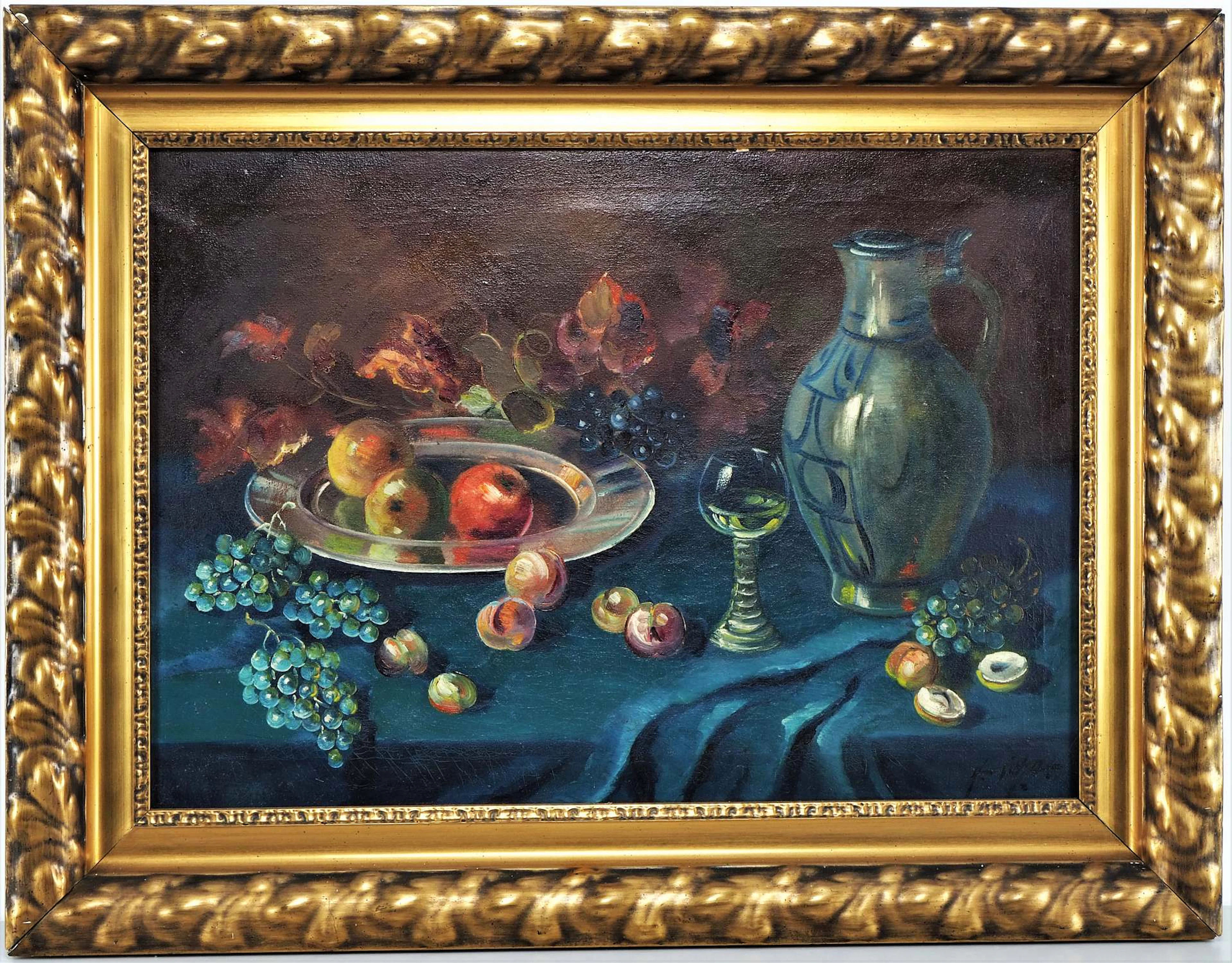 Los 109: Hugo John (1888-?) - Stillleben mit Obst und Weinkrug
