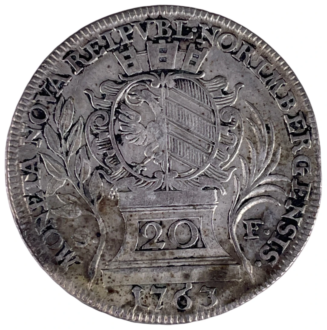 Los 1417: Silberne 20 Kreuzer Münze der Freien Reichsstadt Nürnberg 1765