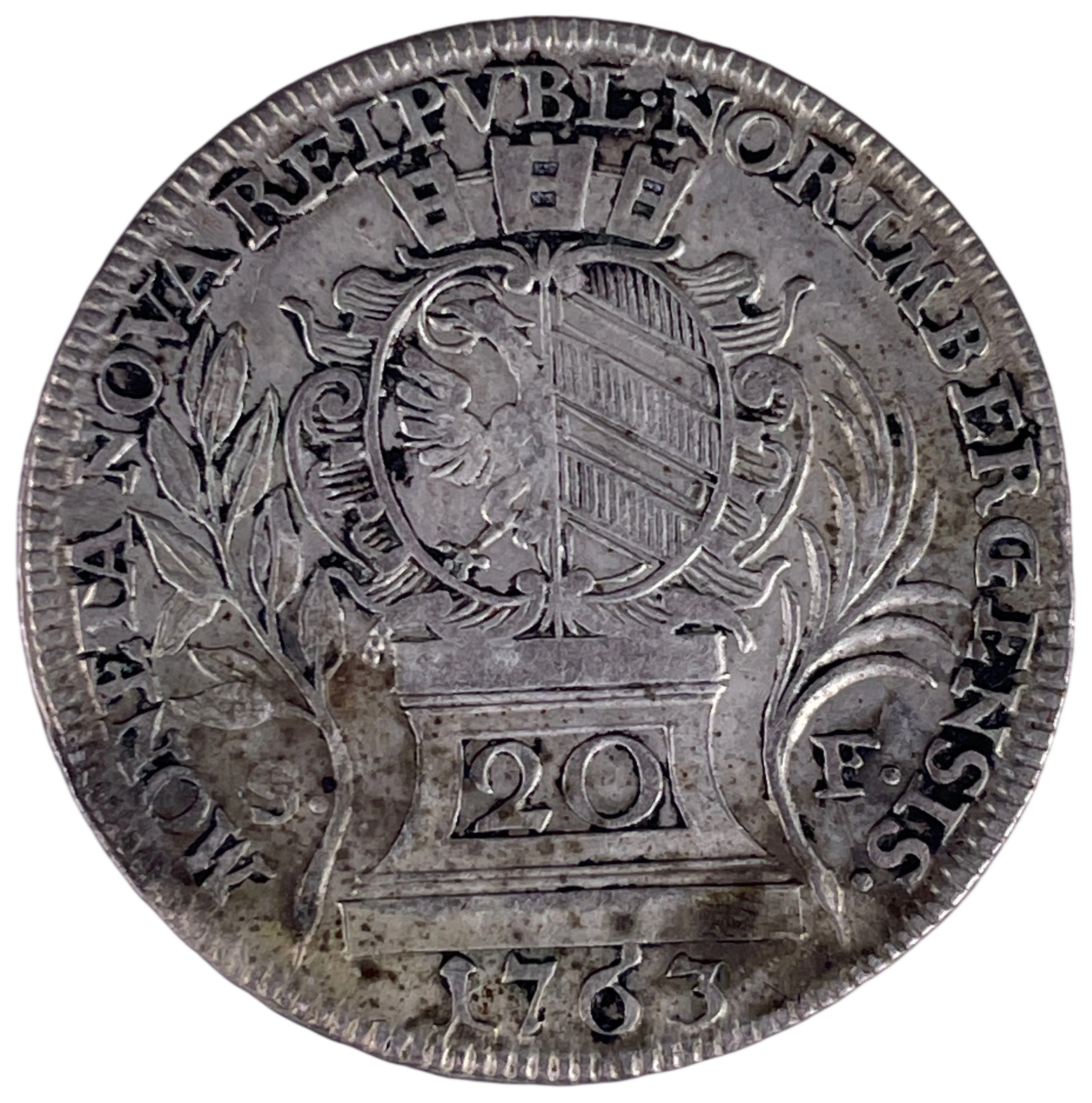 Los 1417: Silberne 20 Kreuzer Münze der Freien Reichsstadt Nürnberg 1765