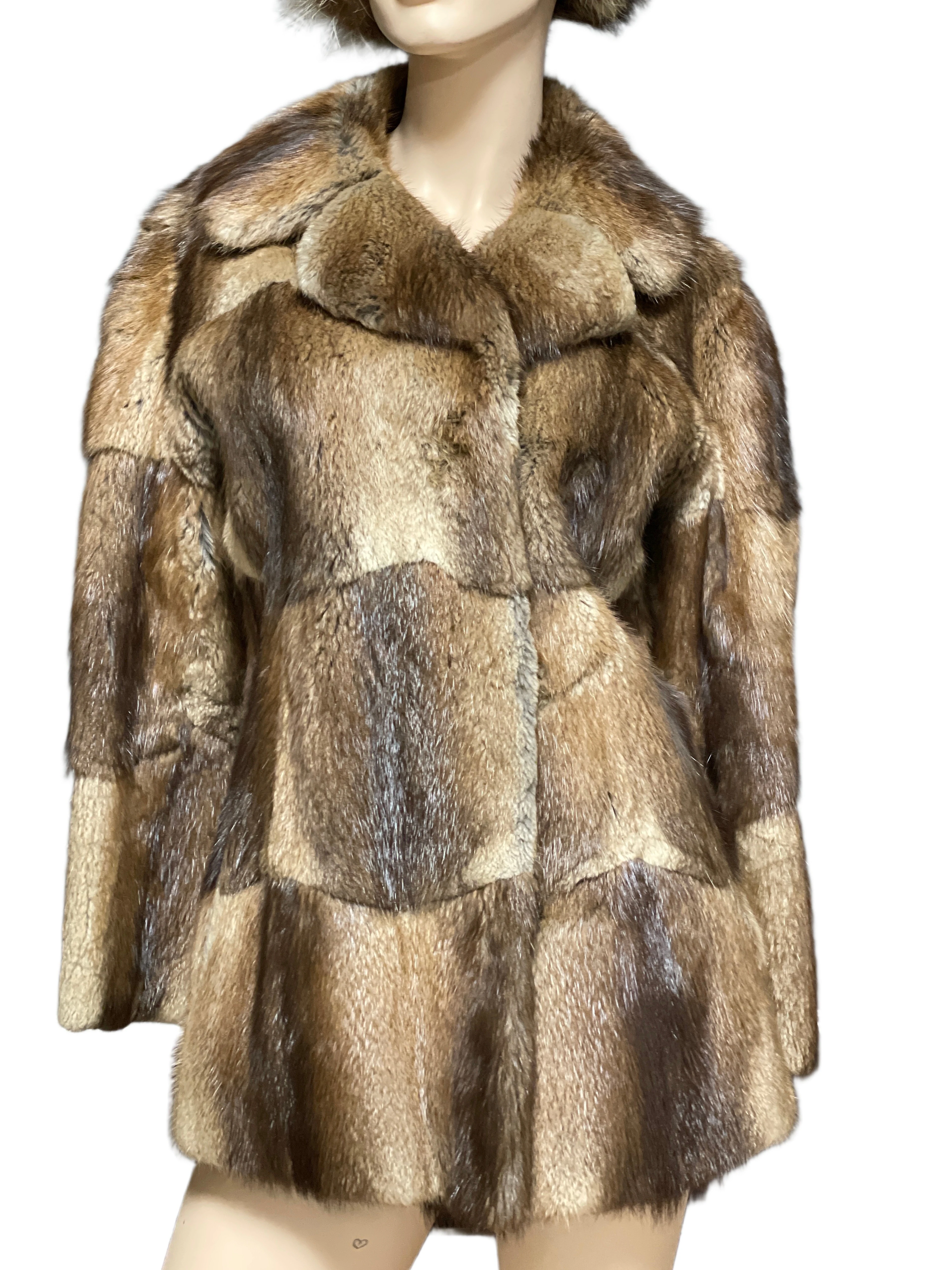 Los 1636: Vintage Bisam Pelzjacke in Kachel-Optik mit abgerundetem Kragen