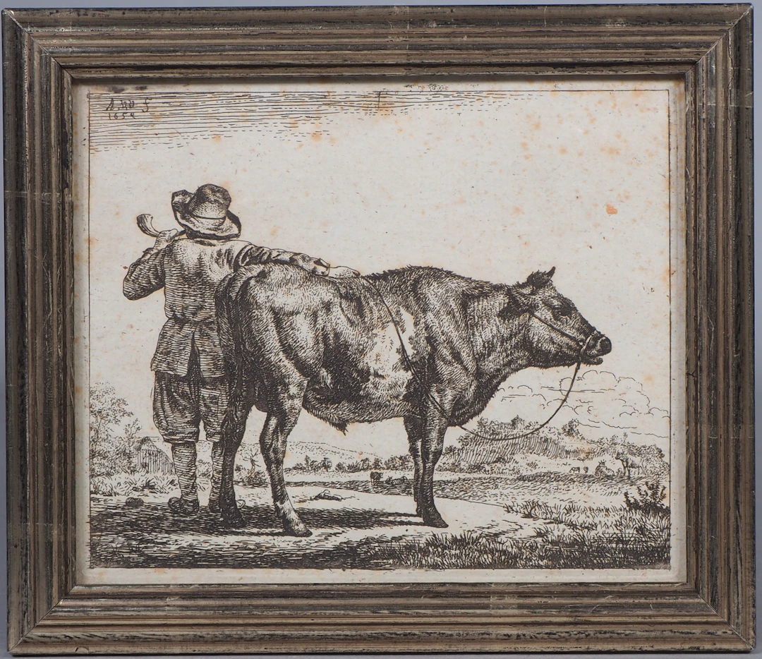 Los 238: Adriaen van den Velde, Radierung: Hirte mit Bulle, 17. Jh.