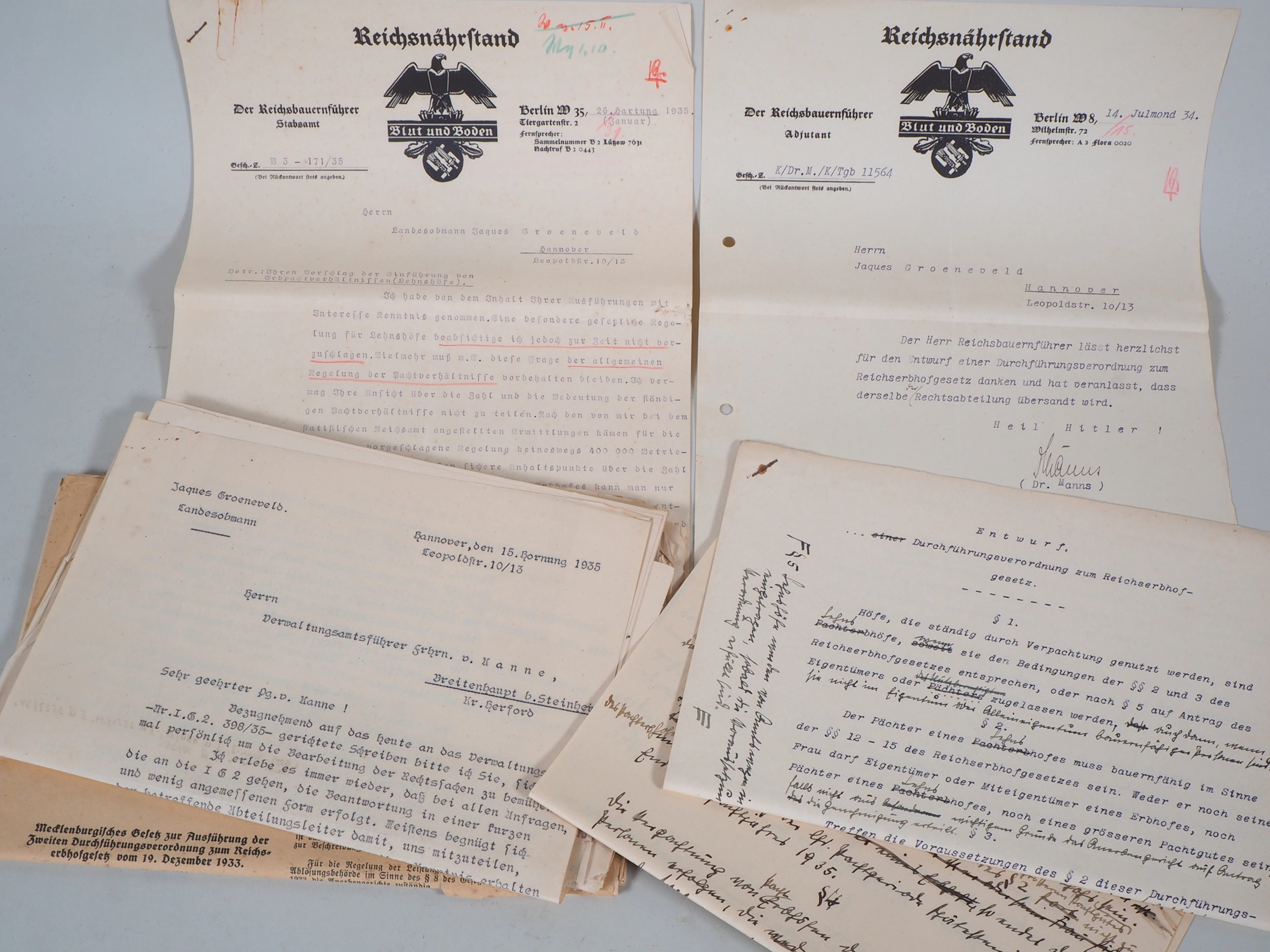 Los 2136: Dokumente Reichsnährstand von Landesobmann und späterer