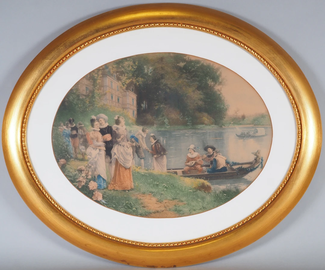 Los 244: Farblithographie "Galantes Fest" nach Watteau/Boucher, 19. Jh.