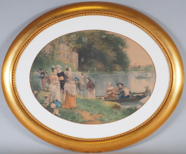 Los 244: Farblithographie "Galantes Fest" nach Watteau/Boucher, 19. Jh.