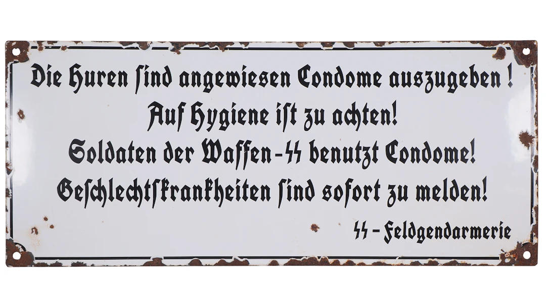 Los 2488: Waffen-SS Propaganda Emailleschild, Geschlechtskrankheiten