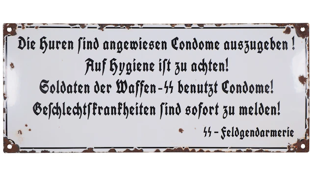 Los 2488: Waffen-SS Propaganda Emailleschild, Geschlechtskrankheiten