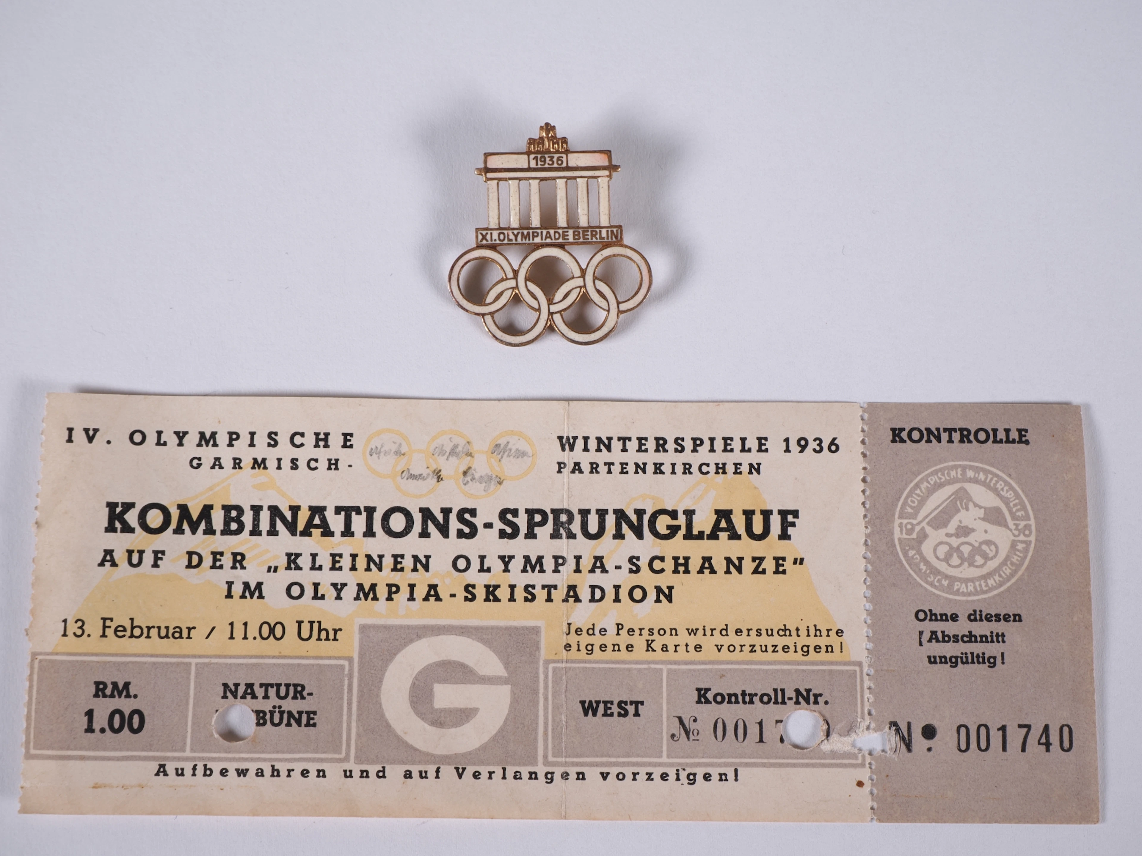 Los 2336: Olympiade 1936 Garmisch Partenkirchen Eintrittskarte und Abzeichen