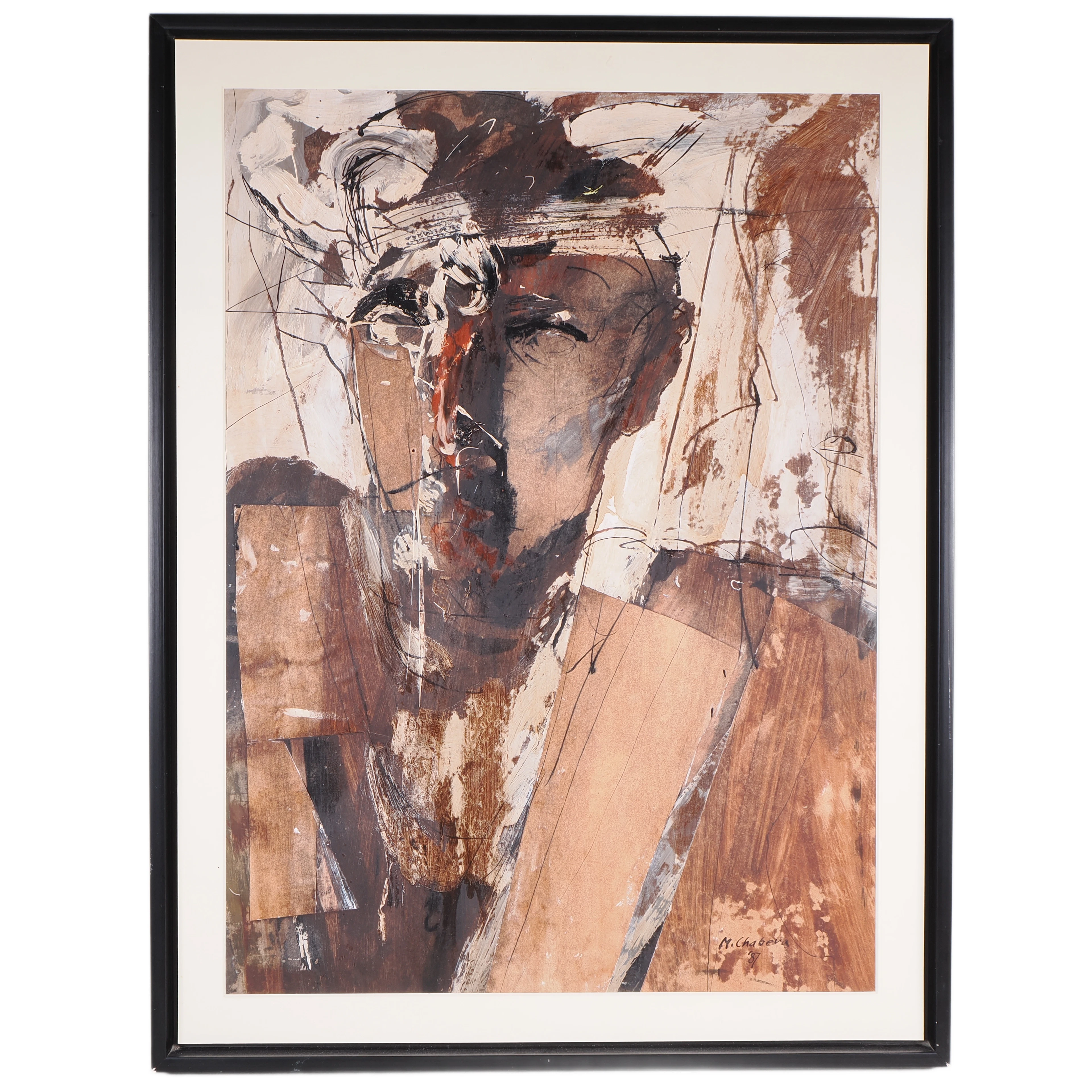 Los 172: Milan Chabera, Abstraktes Porträt, Mixed Media auf Papier, 1987
