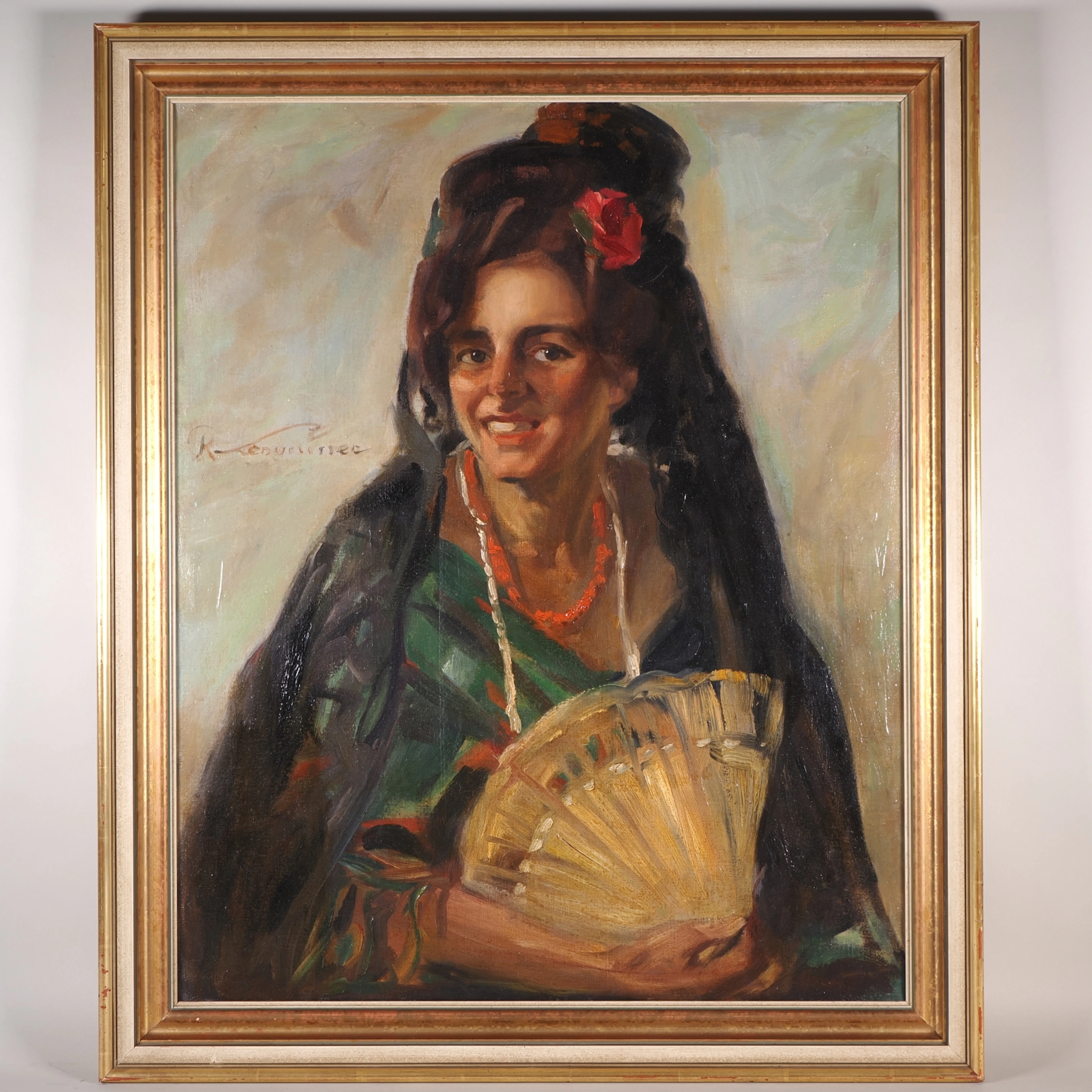 Los 70: Gemälde-Junge Frau in Spanischer Tracht-