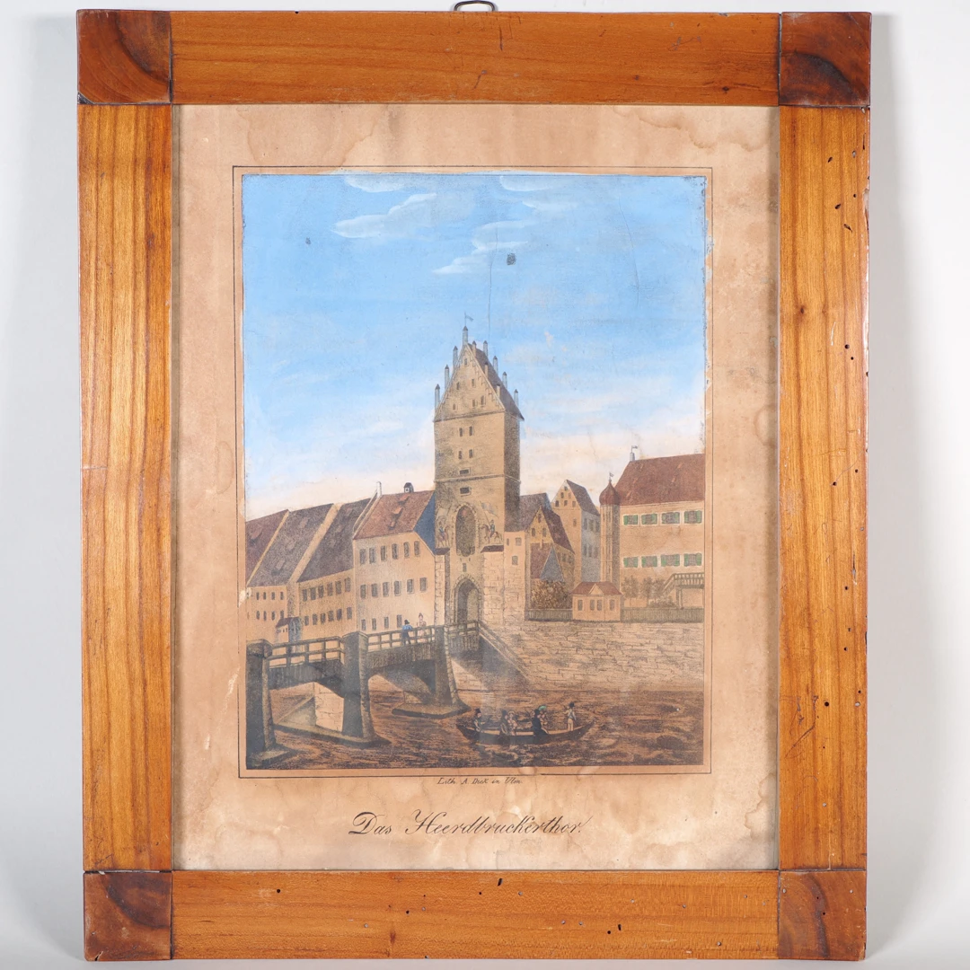 Los 230: Ulm, Herdbruckertor von außen um 1829, altkoloriert