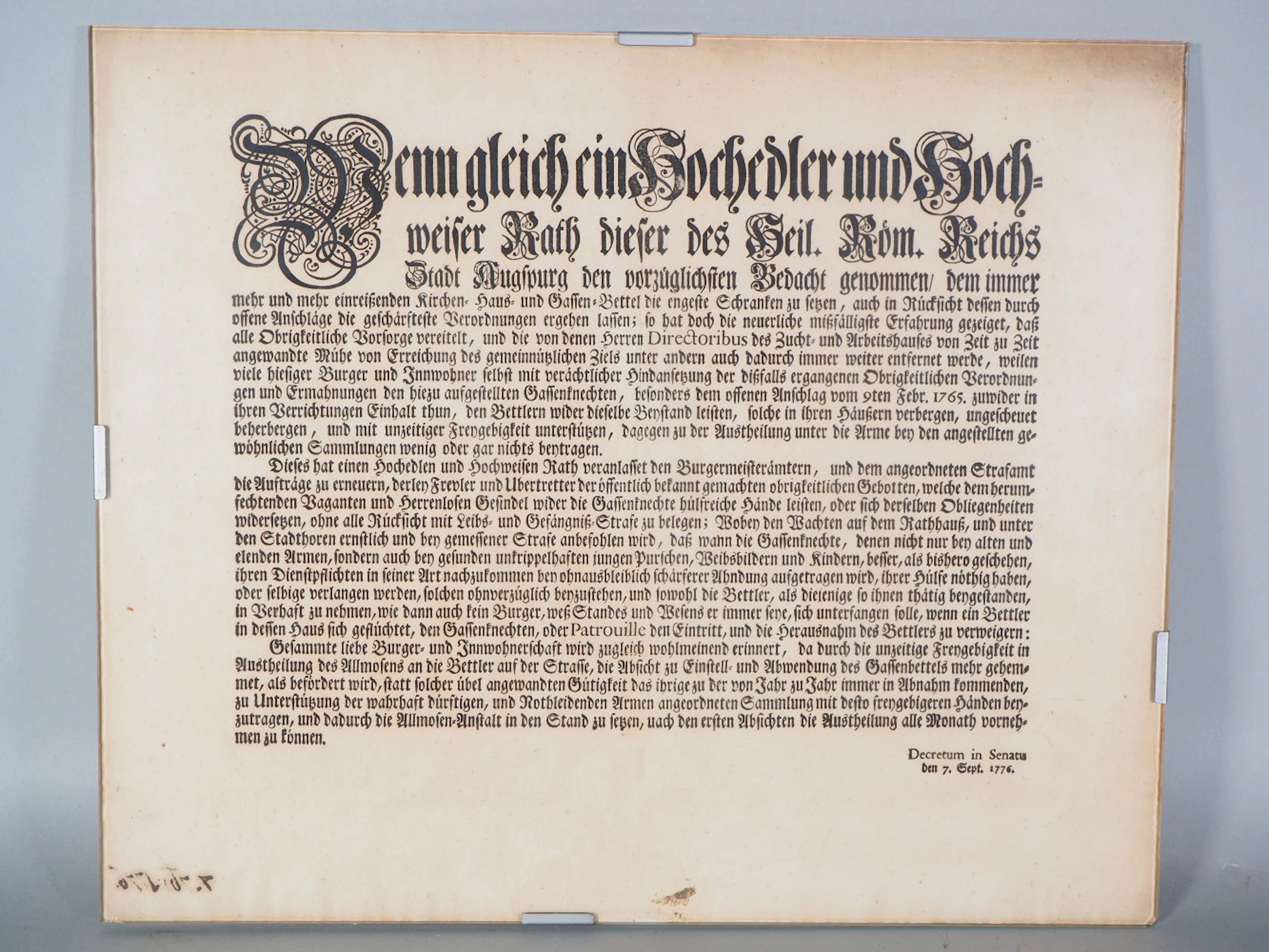 Los 1235: Gesetzentwurf im Senat, Augsburg 1776