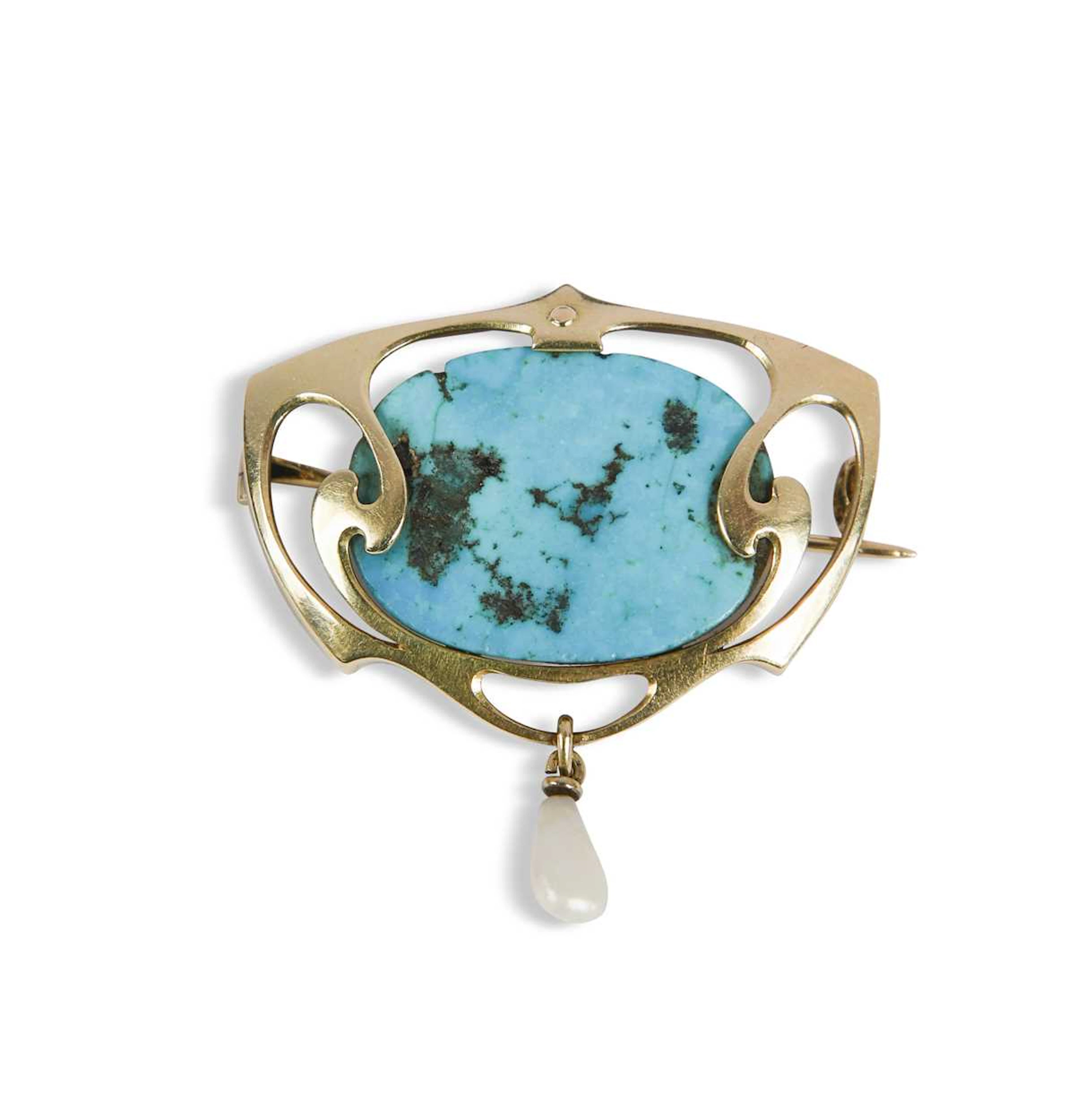 Murrle Bennet & Co., a gold and turquoise Art Nouveau brooch